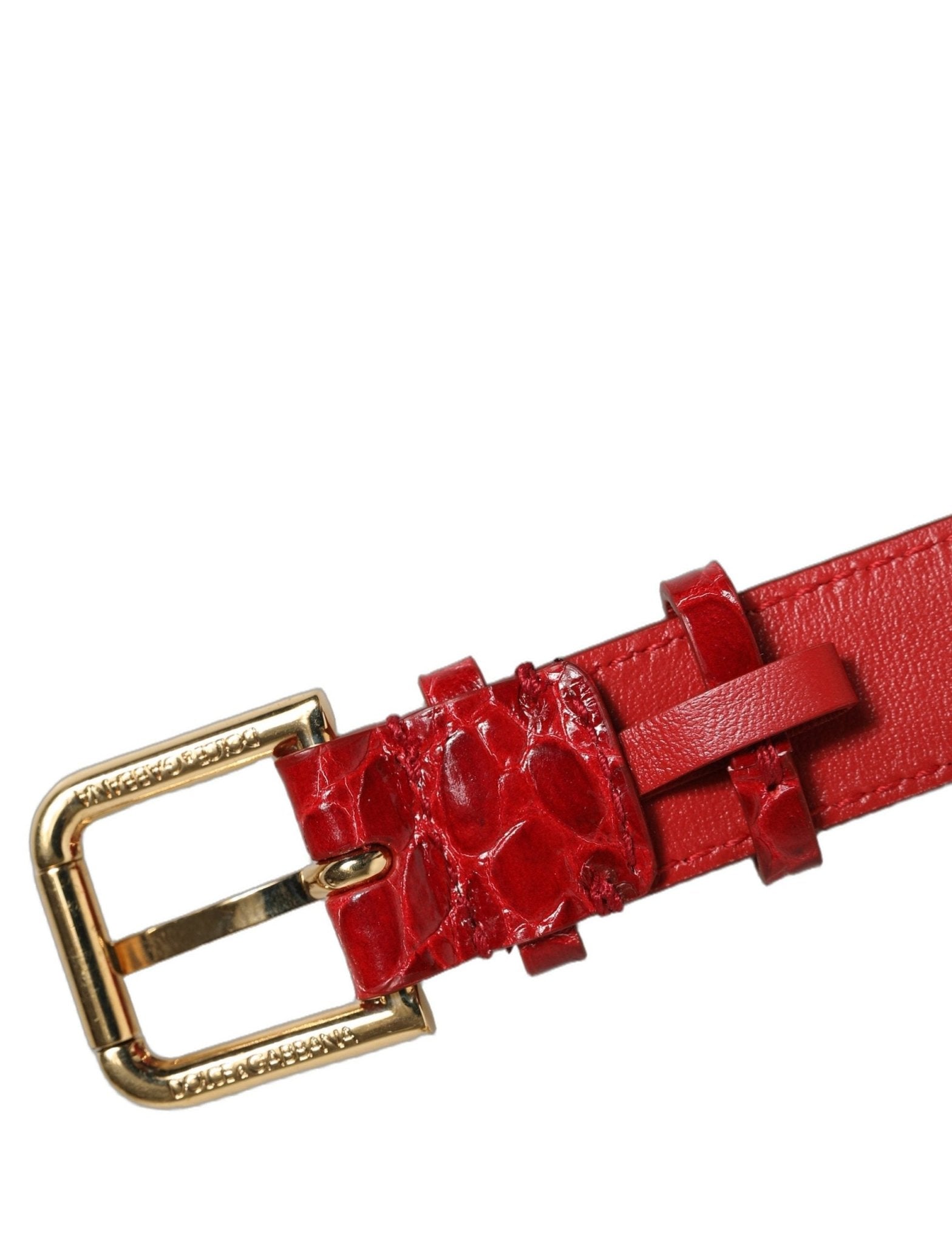 Dolce & Gabbana Red Embossed Leather Gold Buckle Belt Strap Bracelet - RIMODA