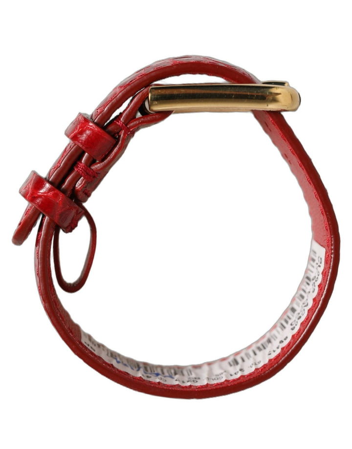 Dolce & Gabbana Red Embossed Leather Gold Buckle Belt Strap Bracelet - RIMODA