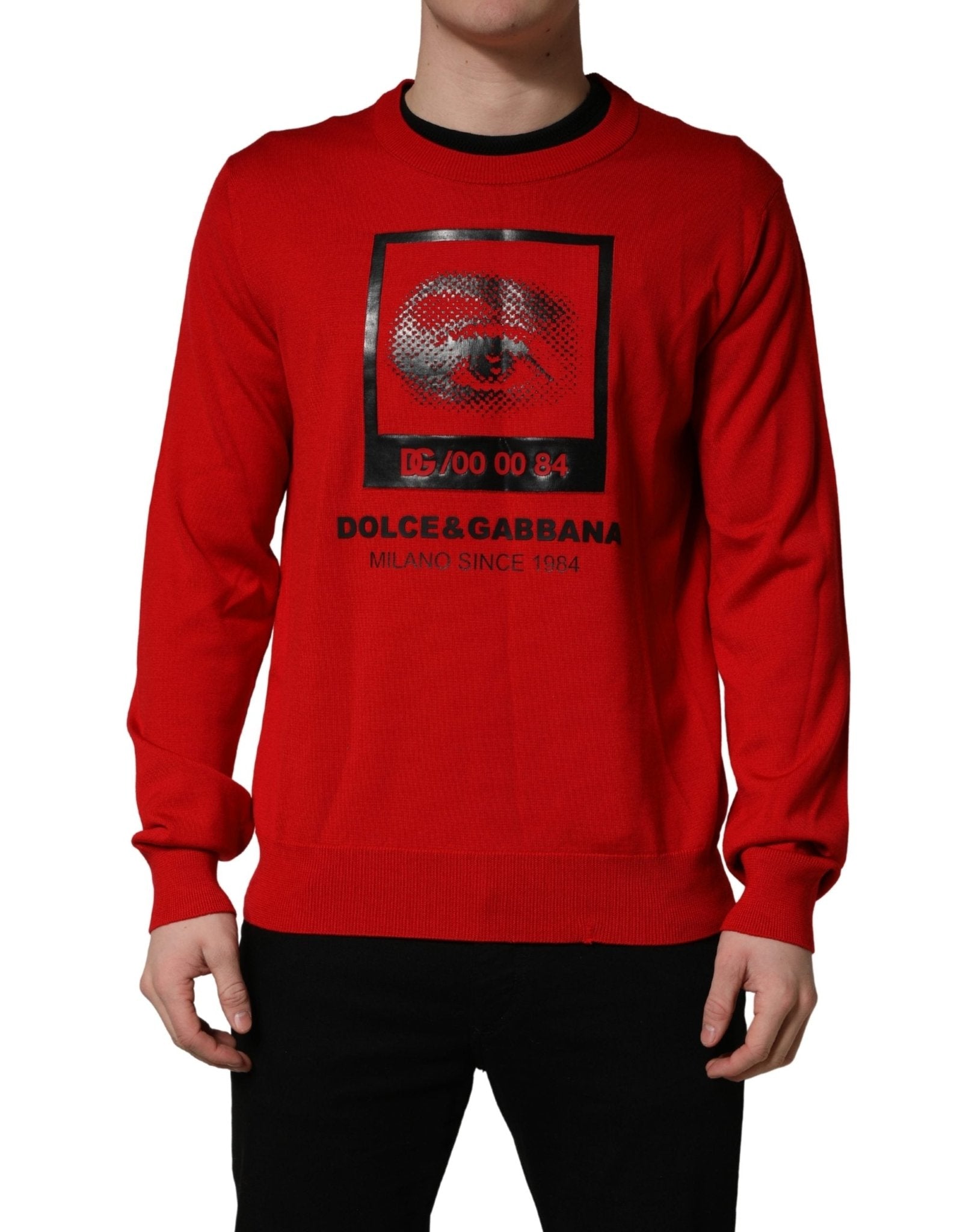 Dolce & Gabbana Red Eye Print Crew Neck Pullover Sweater - RIMODA