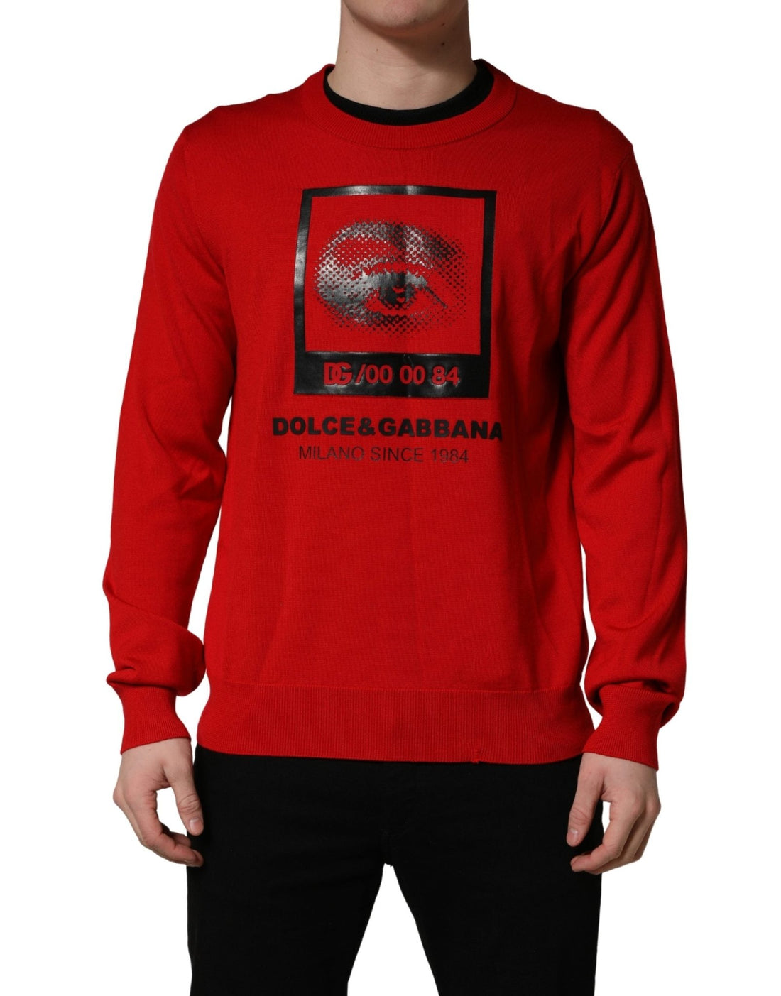 Dolce & Gabbana Red Eye Print Crew Neck Pullover Sweater - RIMODA
