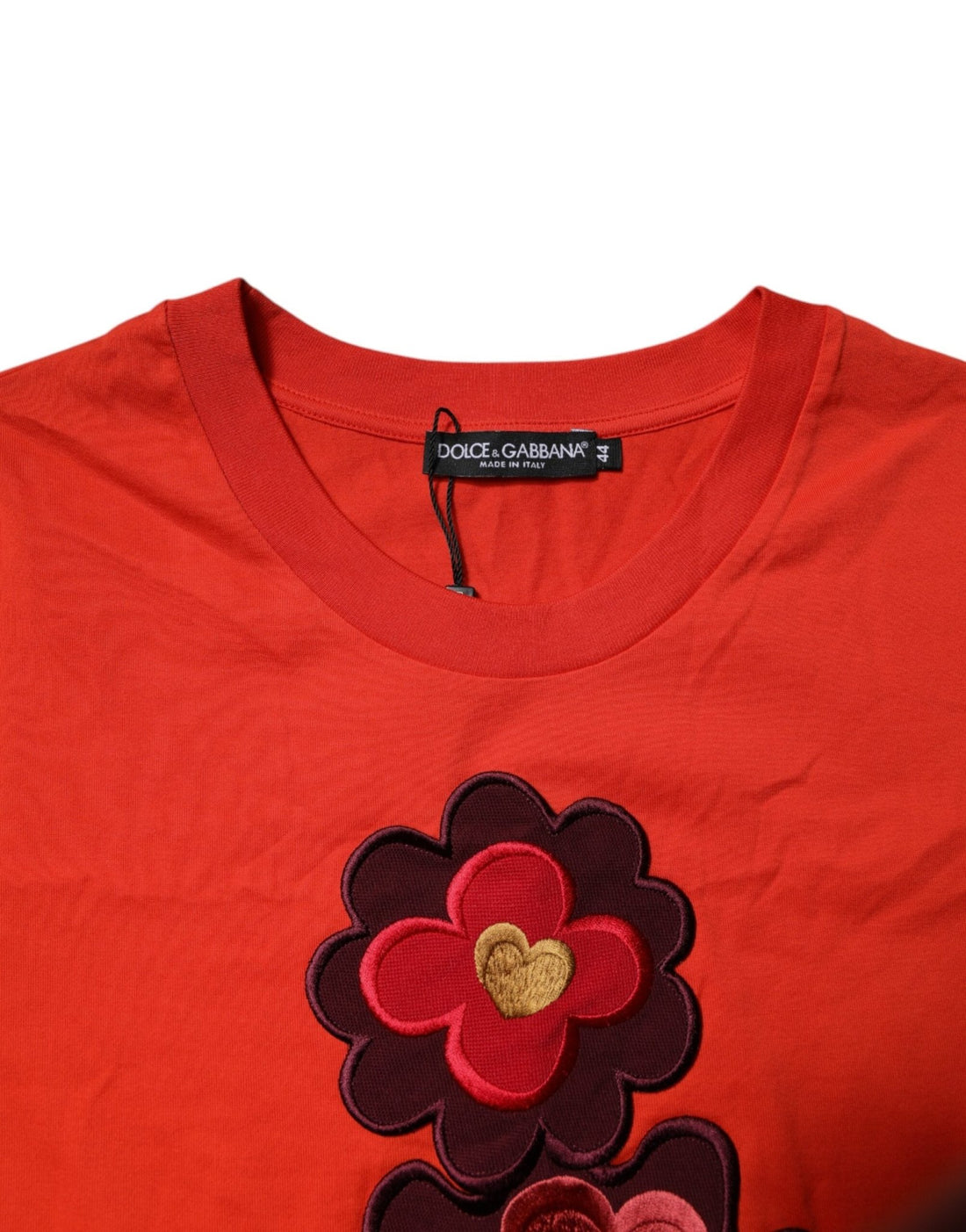 Dolce & Gabbana Red Floral Embroidery Cotton Crew Neck T-shirt - RIMODA