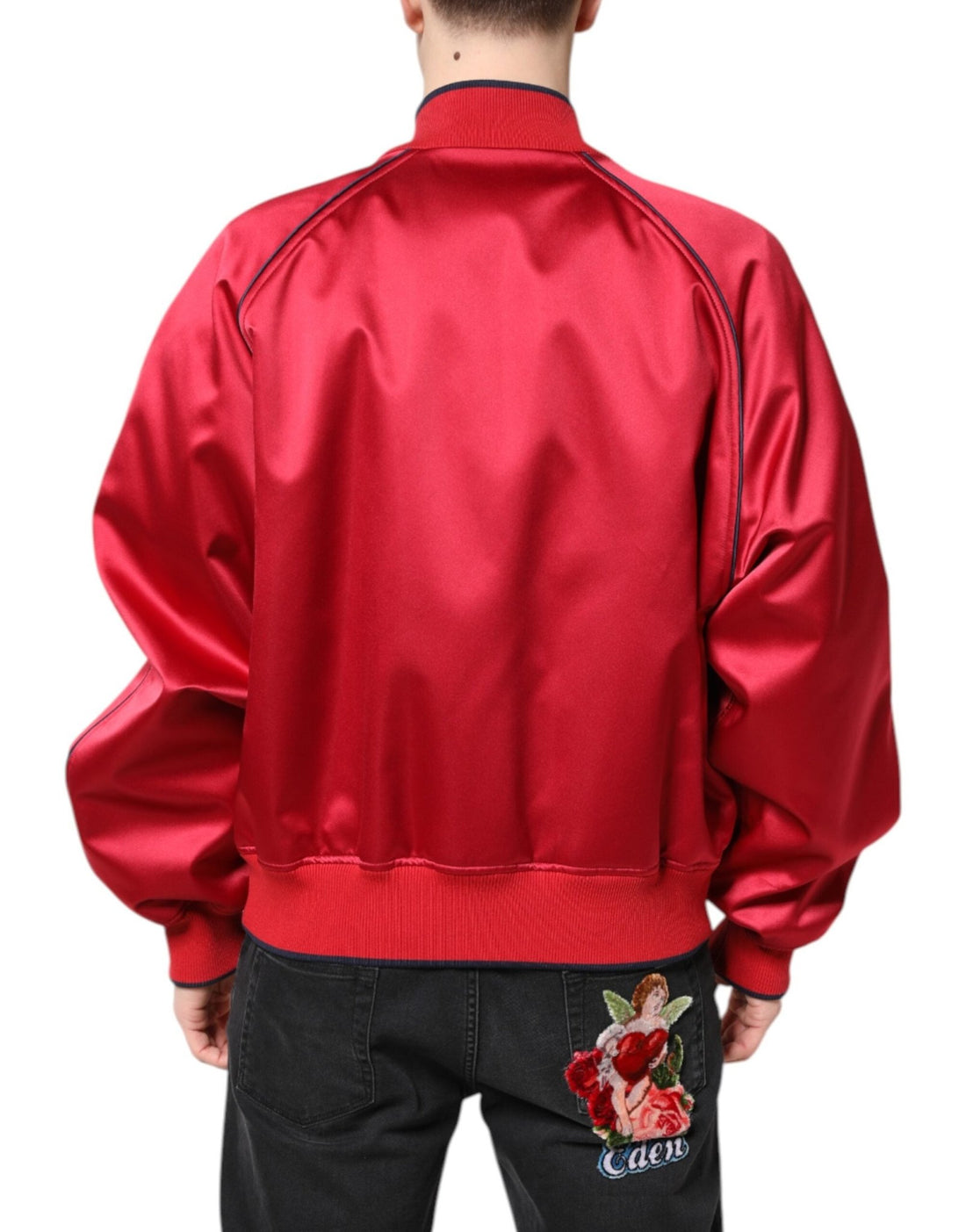 Dolce & Gabbana Red Floral Patch Full Zip Men Bomber Jacket - RIMODA
