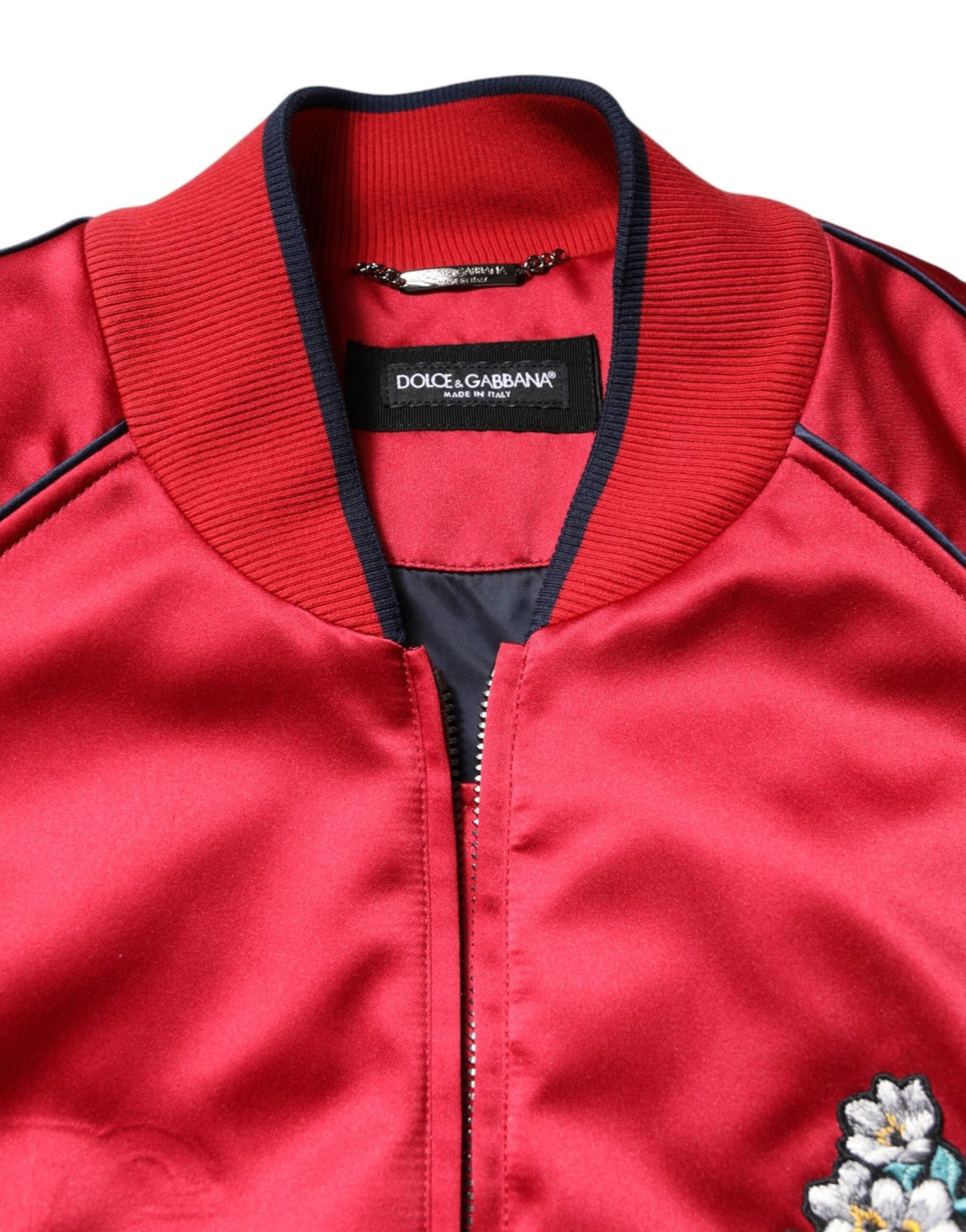 Dolce & Gabbana Red Floral Patch Full Zip Men Bomber Jacket - RIMODA