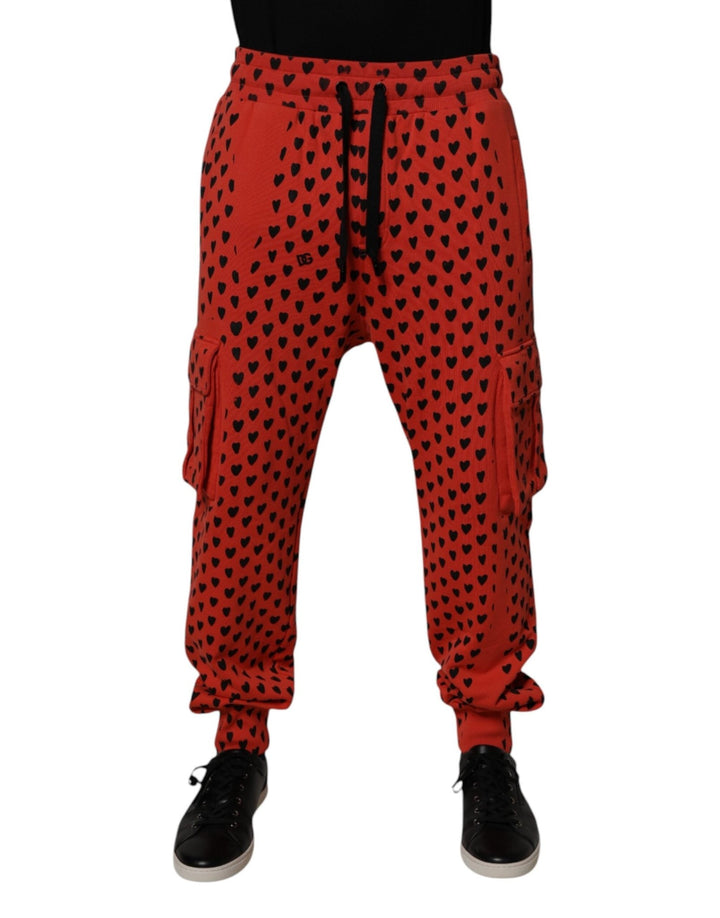 Dolce & Gabbana Red Hearts Cargo Jogger Men Sweatpants Pants - RIMODA