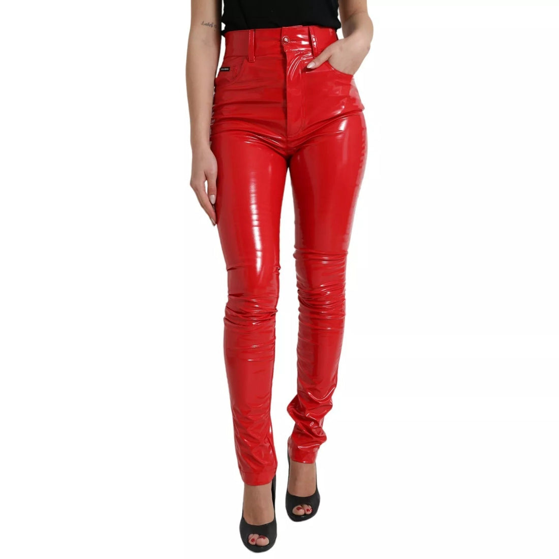 Dolce & Gabbana Red High Waist Skinny Trouser Shiny Pants - RIMODA