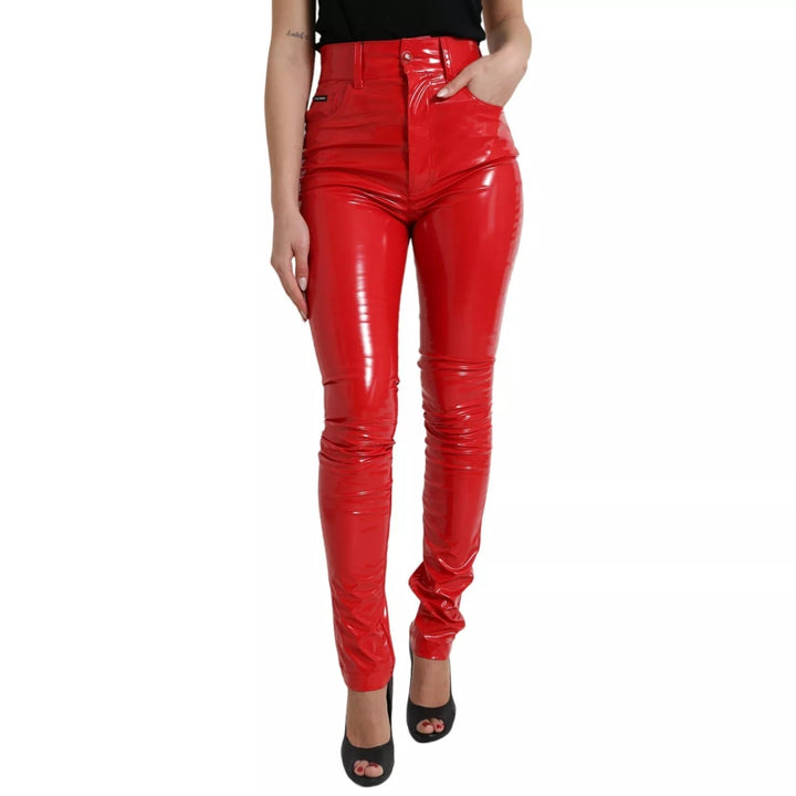 Dolce & Gabbana Red High Waist Skinny Trouser Shiny Pants - RIMODA