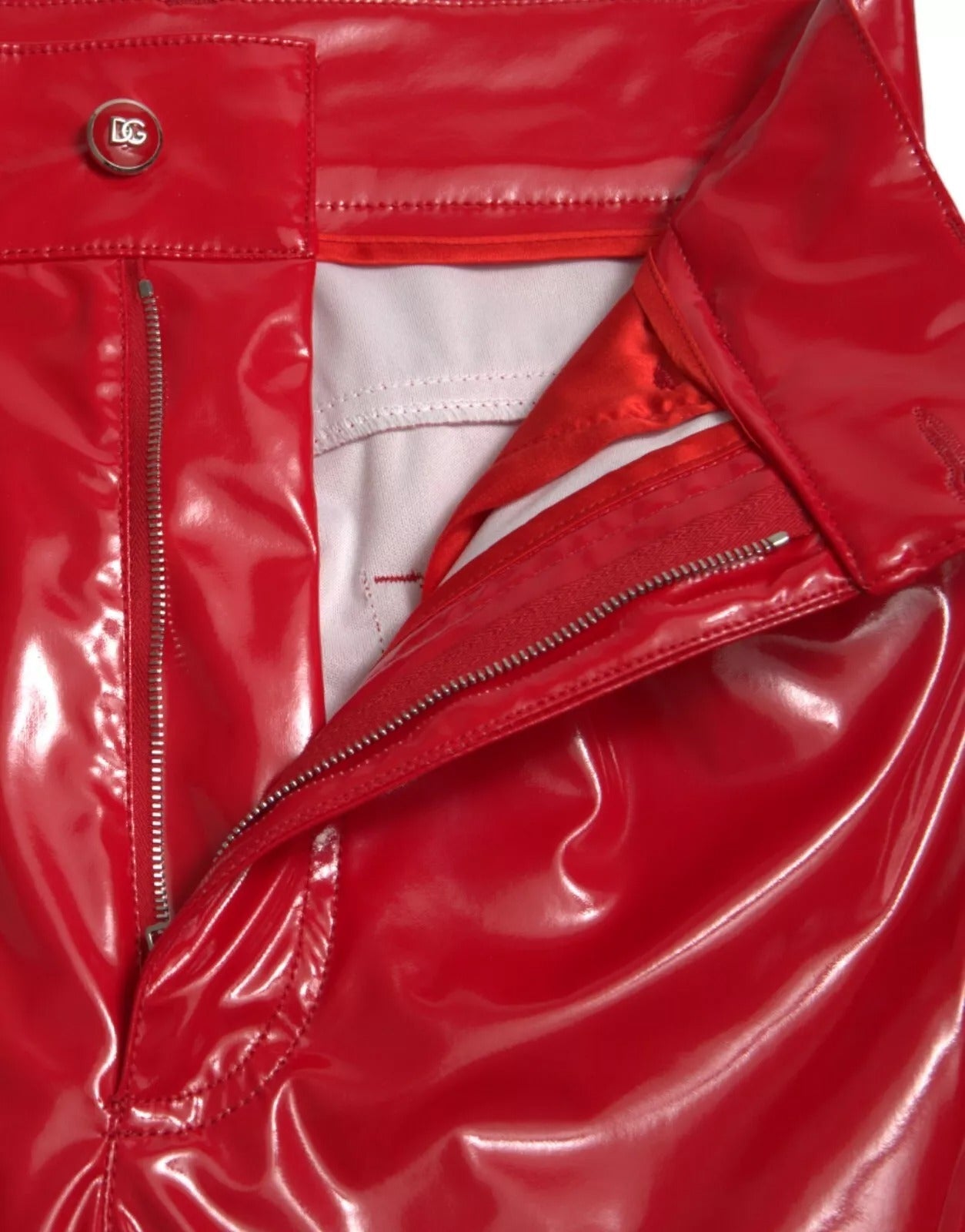 Dolce & Gabbana Red High Waist Skinny Trouser Shiny Pants - RIMODA