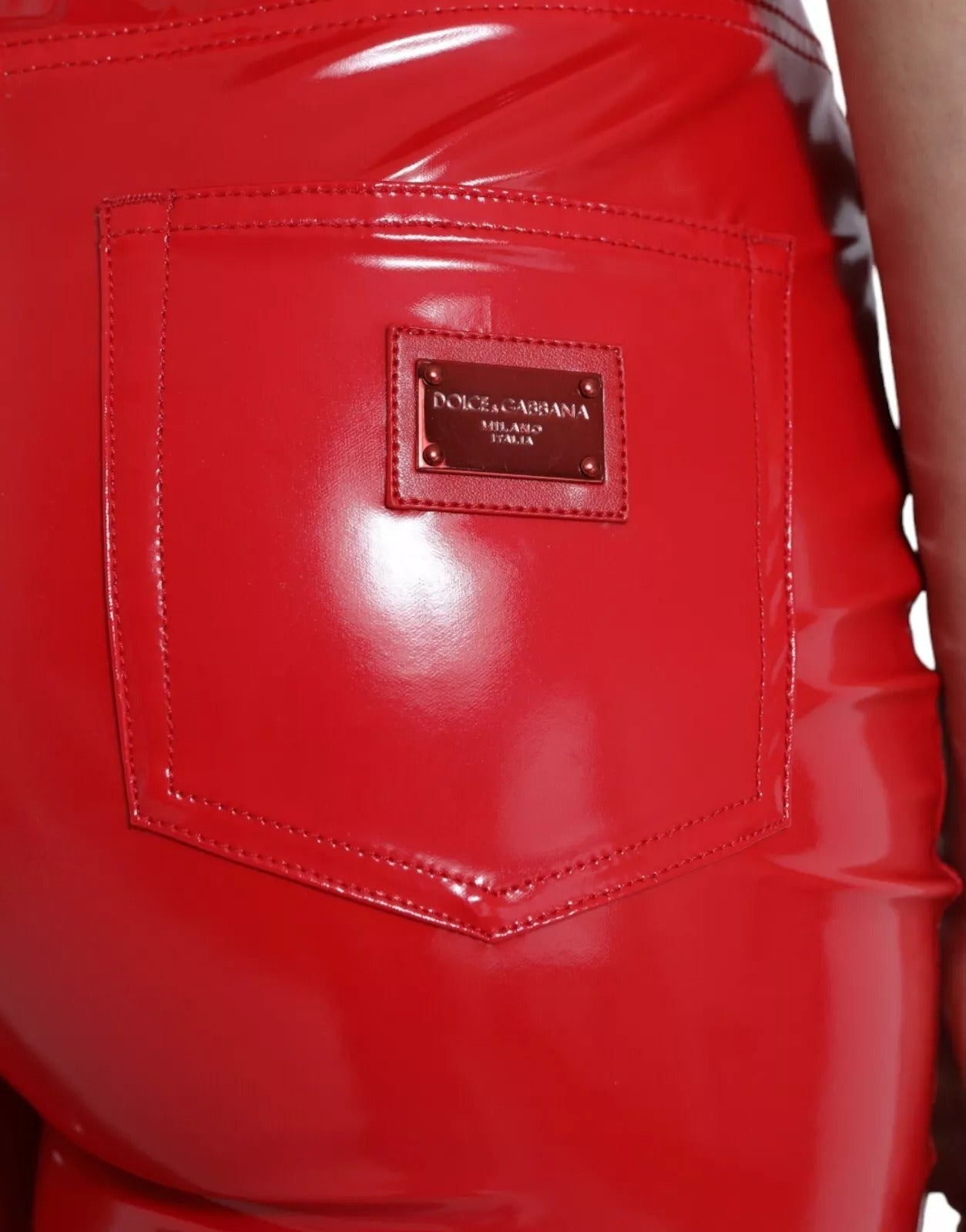 Dolce & Gabbana Red High Waist Skinny Trouser Shiny Pants - RIMODA