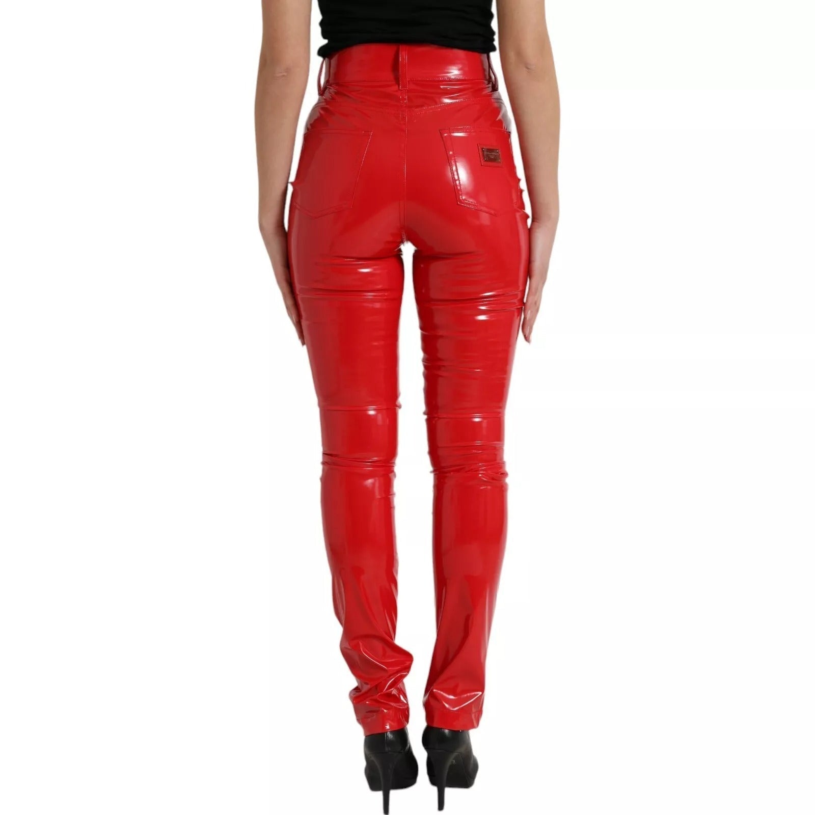 Dolce & Gabbana Red High Waist Skinny Trouser Shiny Pants - RIMODA