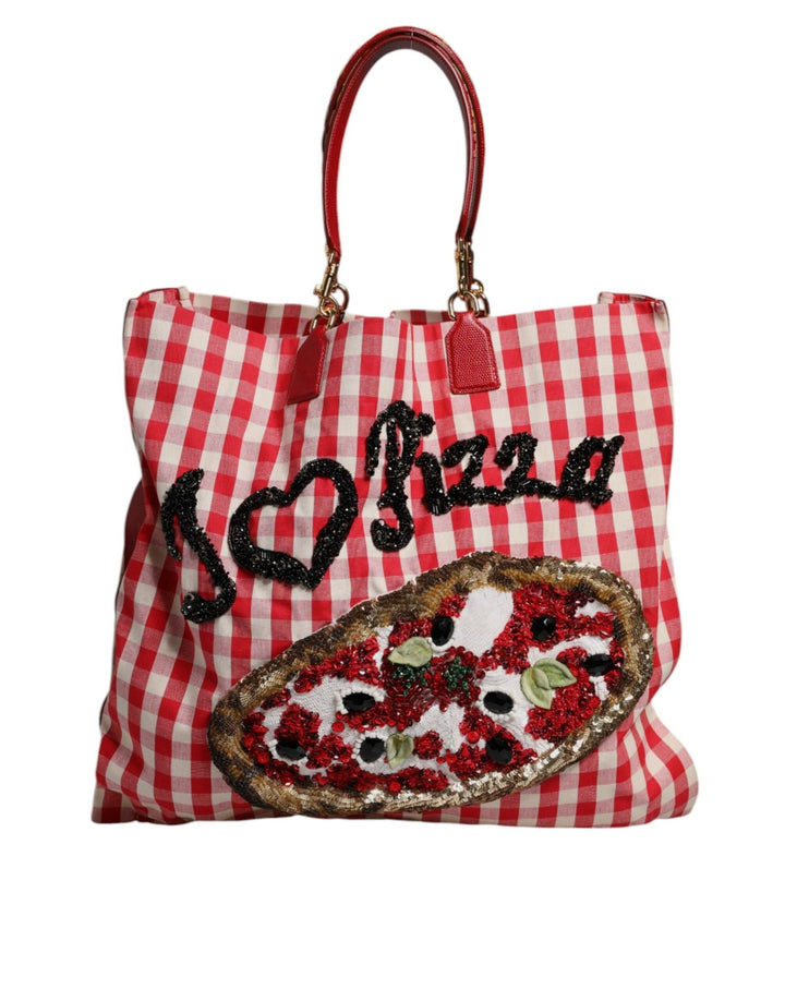 Dolce & Gabbana Red I Love Pizza Rhinestone Embellished Tote Bag - RIMODA