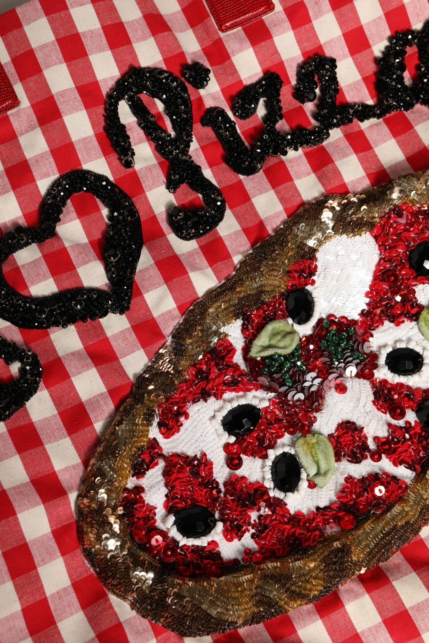 Dolce & Gabbana Red I Love Pizza Rhinestone Embellished Tote Bag - RIMODA