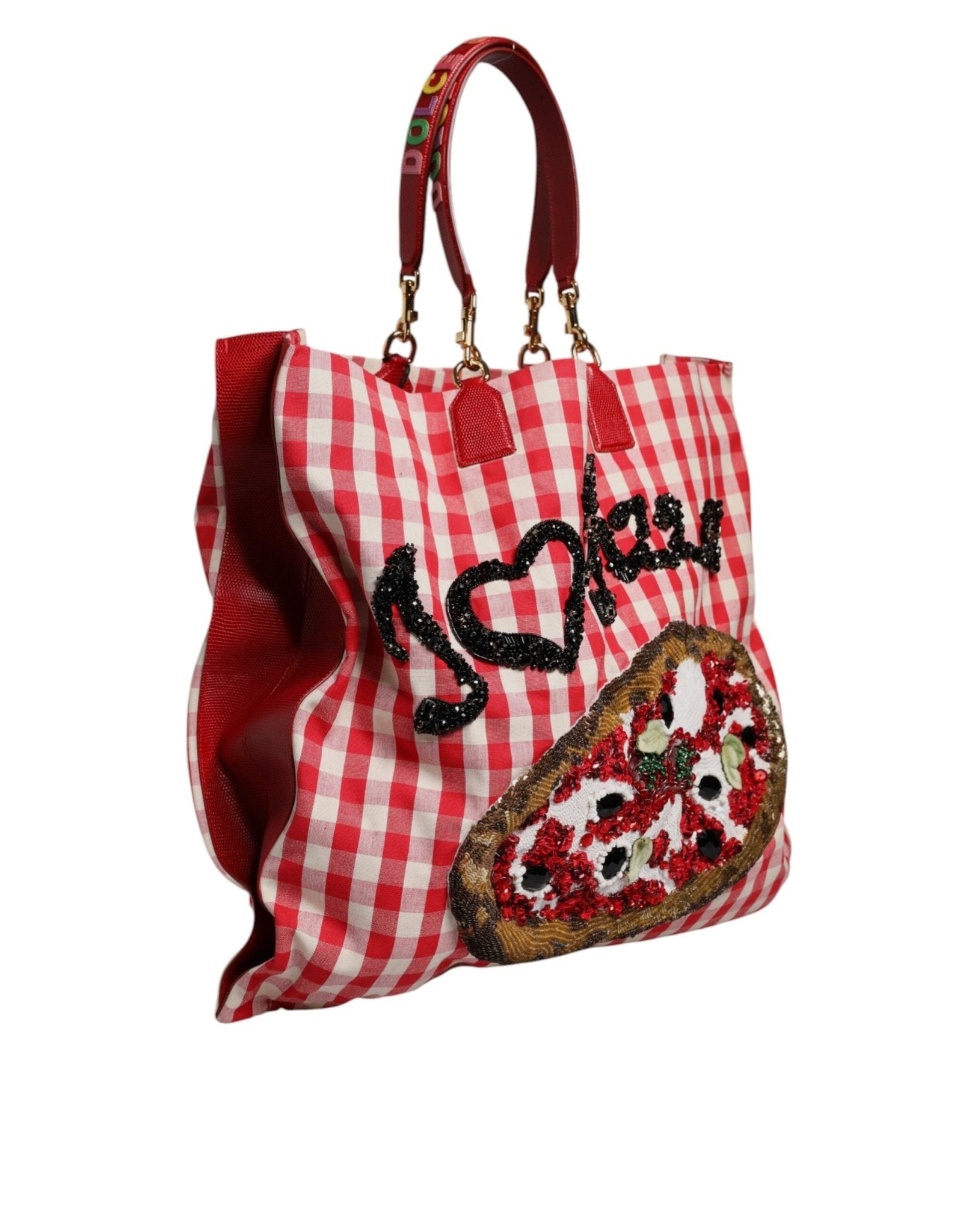 Dolce & Gabbana Red I Love Pizza Rhinestone Embellished Tote Bag - RIMODA