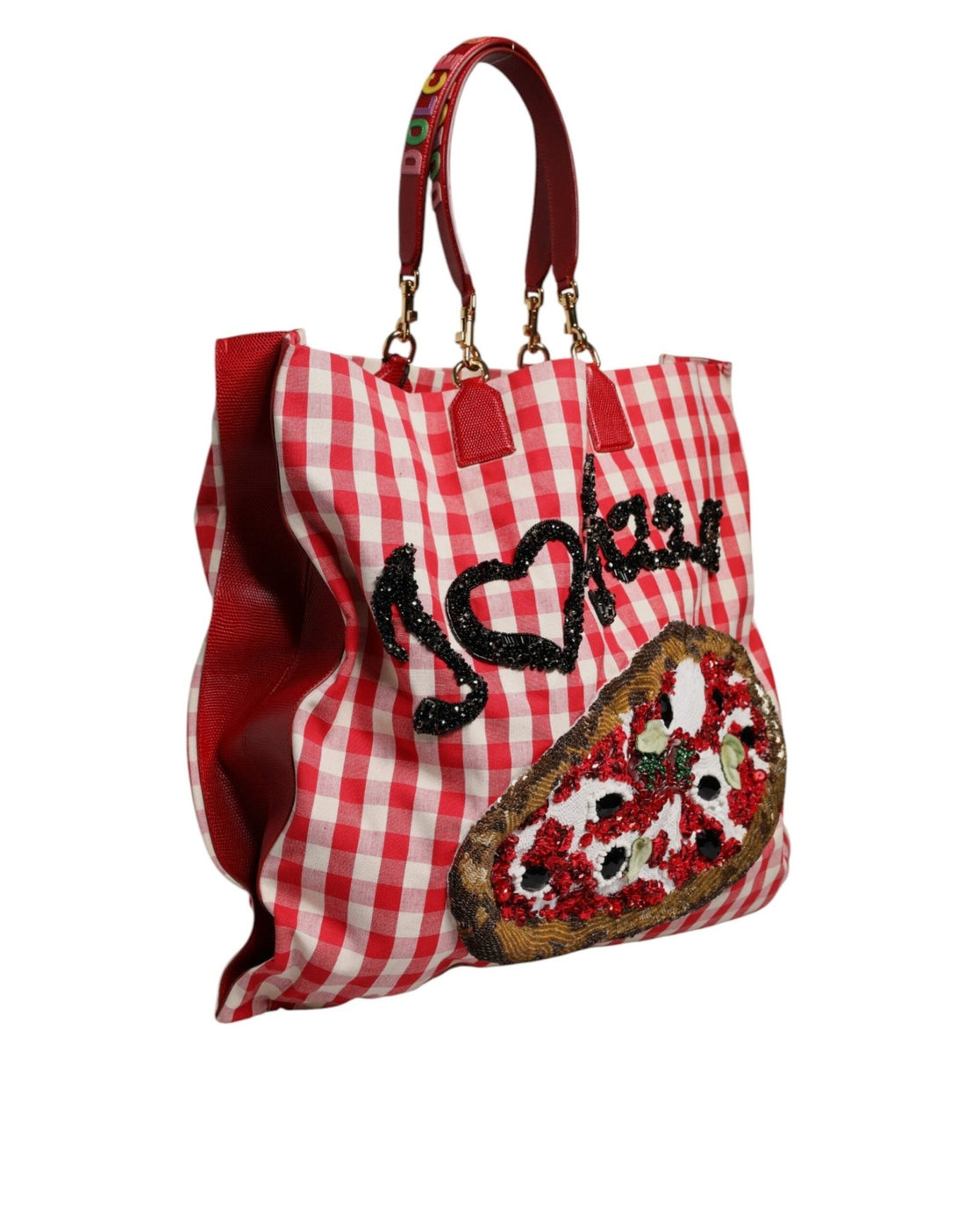Dolce & Gabbana Red I Love Pizza Rhinestone Embellished Tote Bag - RIMODA