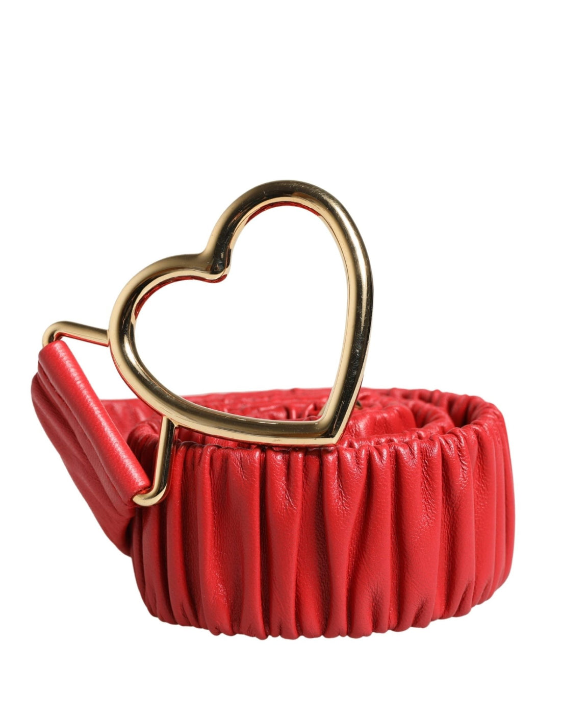 Dolce & Gabbana Red Leather Gold Heart Metal Buckle Belt - RIMODA