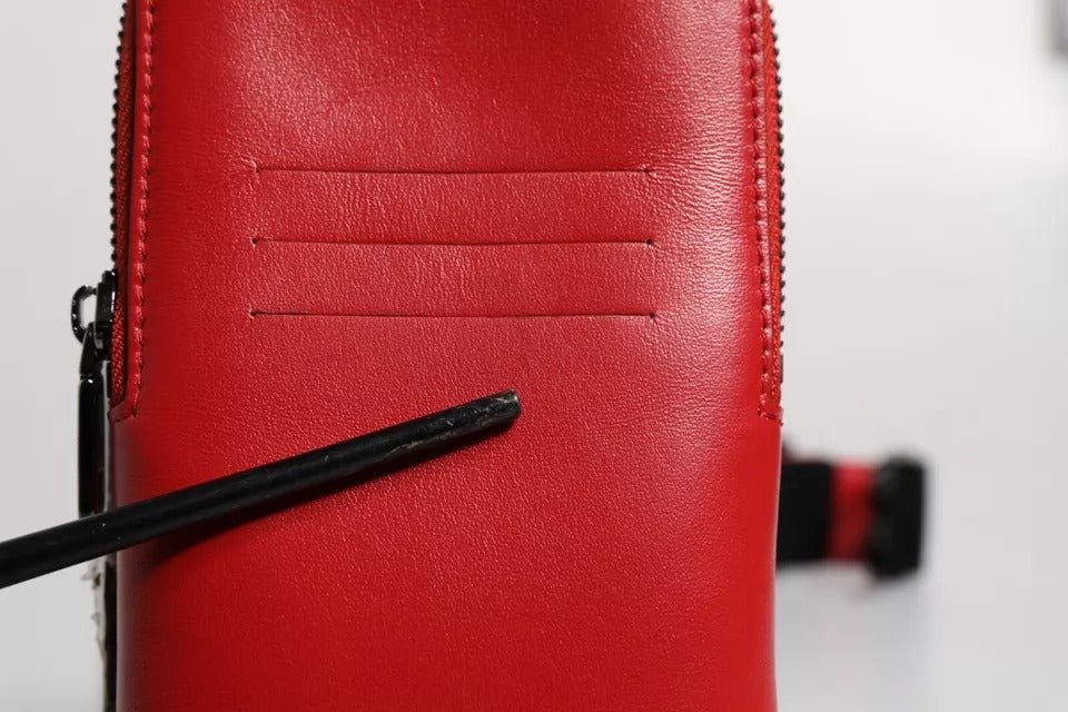 Dolce & Gabbana Red Leather Logo Zip Around Card Holder Wide Strap Wallet - RIMODA