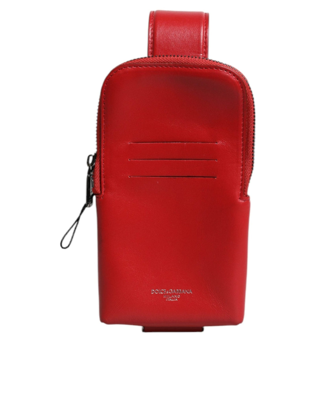 Dolce & Gabbana Red Leather Logo Zip Around Card Holder Wide Strap Wallet - RIMODA