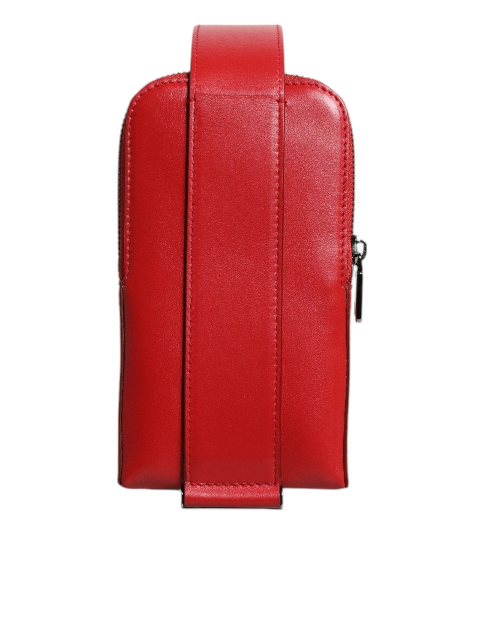 Dolce & Gabbana Red Leather Logo Zip Around Card Holder Wide Strap Wallet - RIMODA