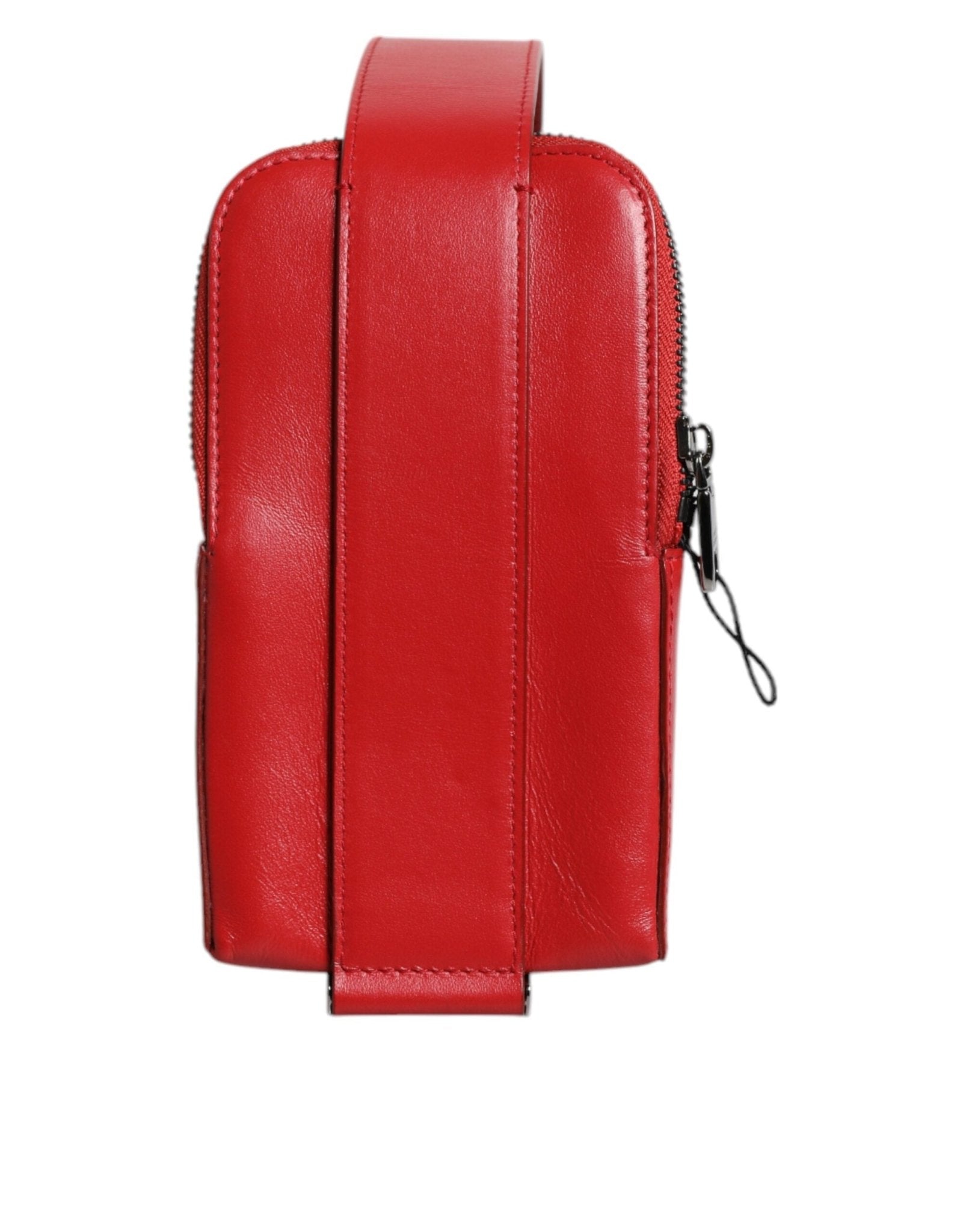 Dolce & Gabbana Red Leather Logo Zip Around Card Holder Wide Strap Wallet - RIMODA