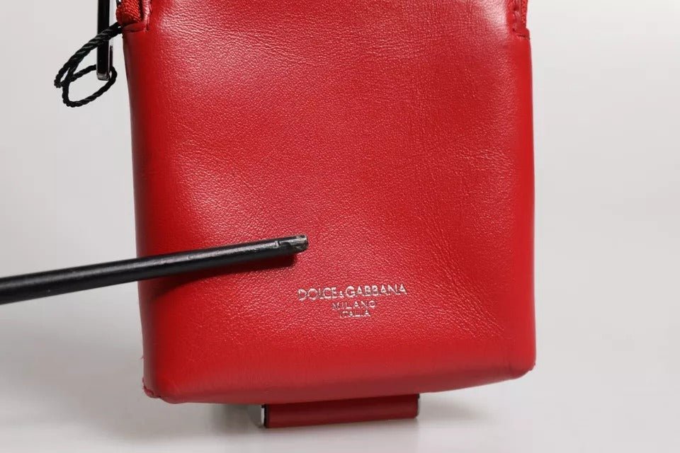 Dolce & Gabbana Red Leather Logo Zip Around Card Holder Wide Strap Wallet - RIMODA