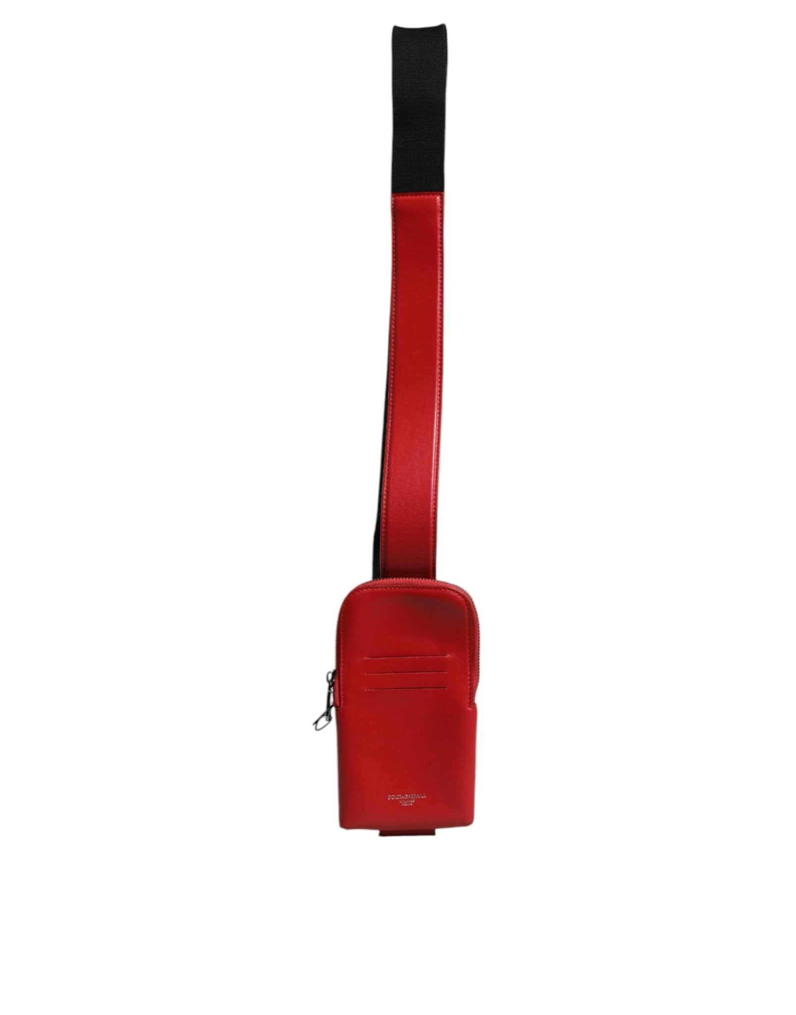 Dolce & Gabbana Red Leather Logo Zip Around Card Holder Wide Strap Wallet - RIMODA
