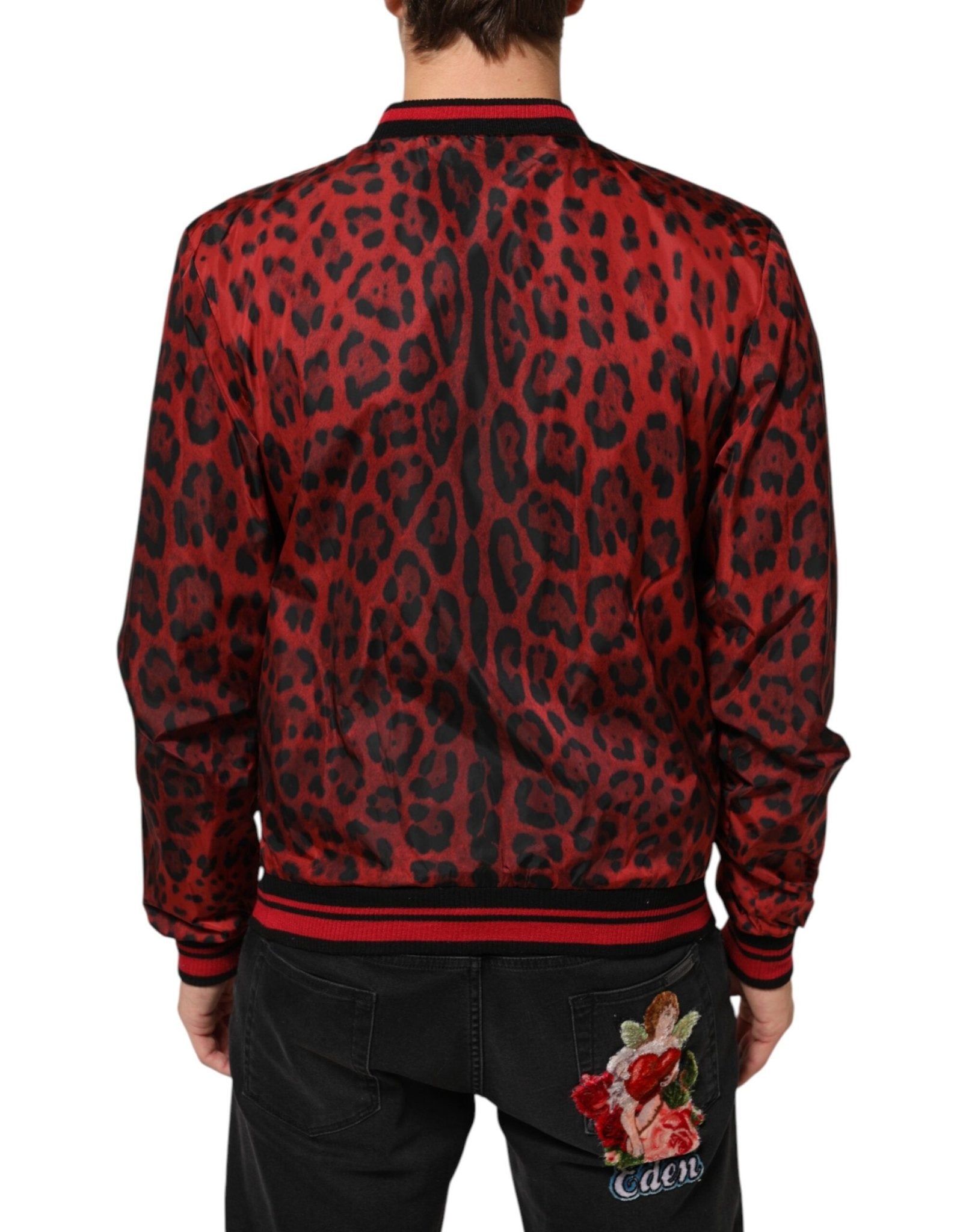 Dolce & Gabbana Red Leopard Print Full Zip Bomber Jacket - RIMODA