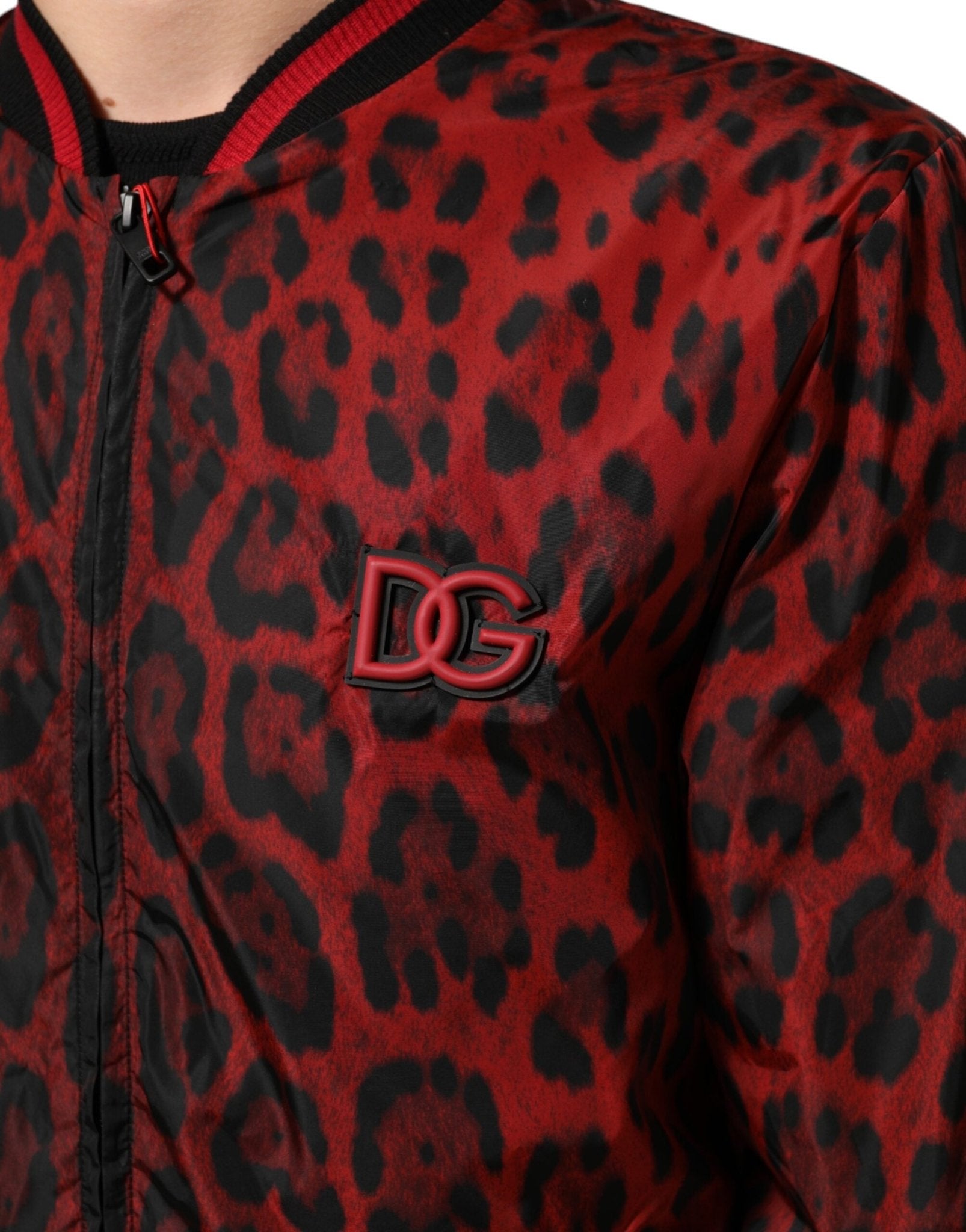 Dolce & Gabbana Red Leopard Print Full Zip Bomber Jacket - RIMODA