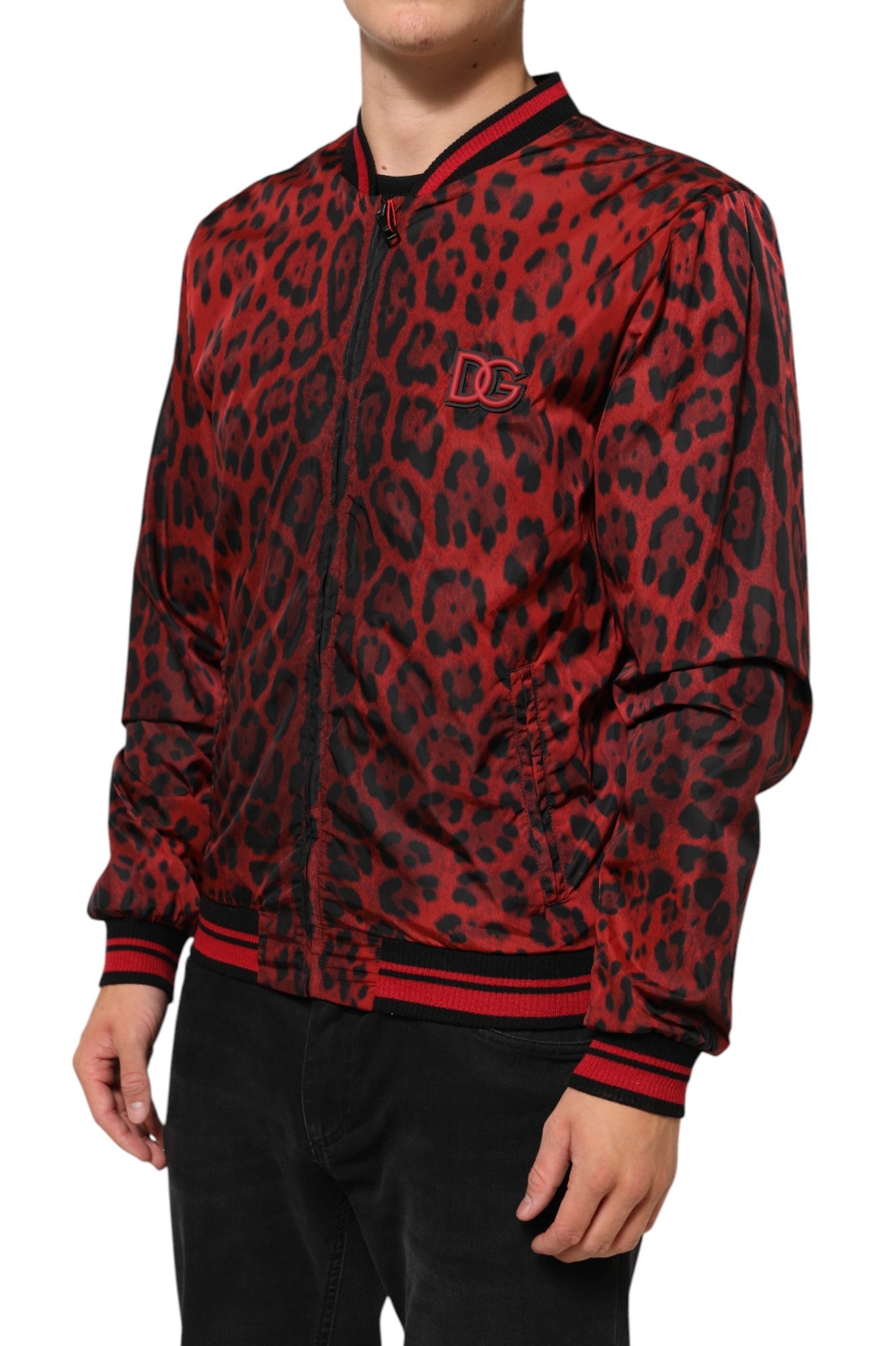 Dolce & Gabbana Red Leopard Print Full Zip Bomber Jacket - RIMODA