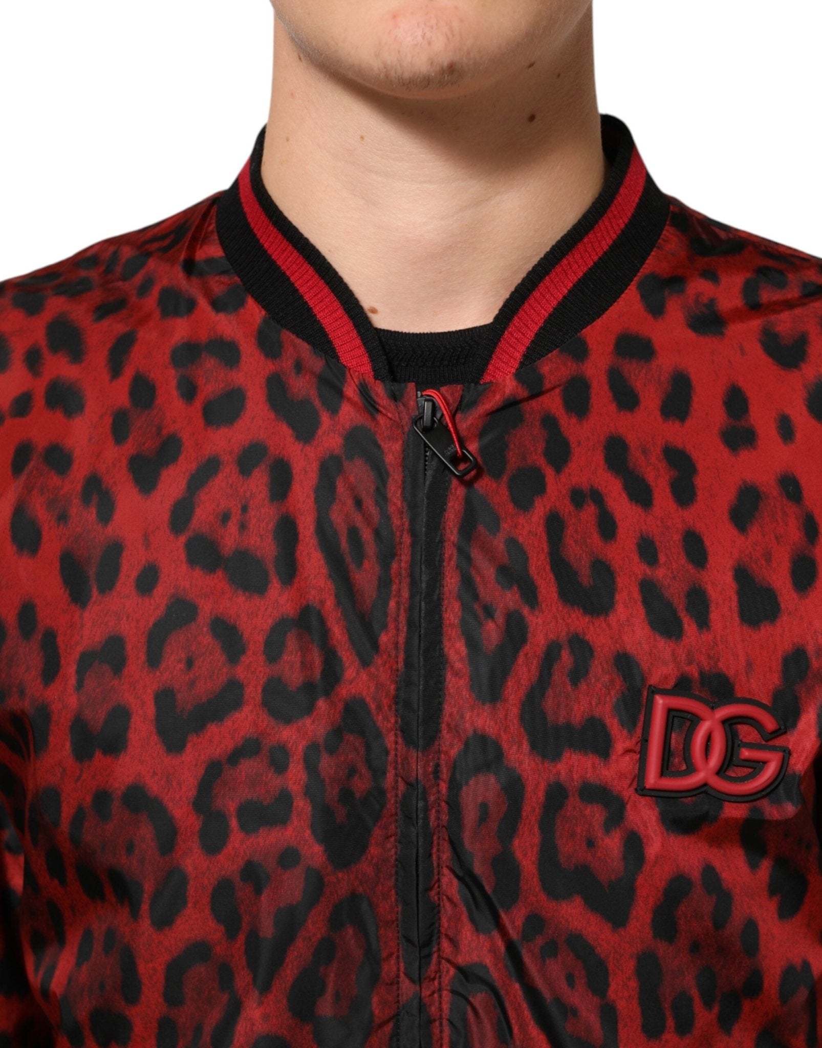 Dolce & Gabbana Red Leopard Print Full Zip Bomber Jacket - RIMODA