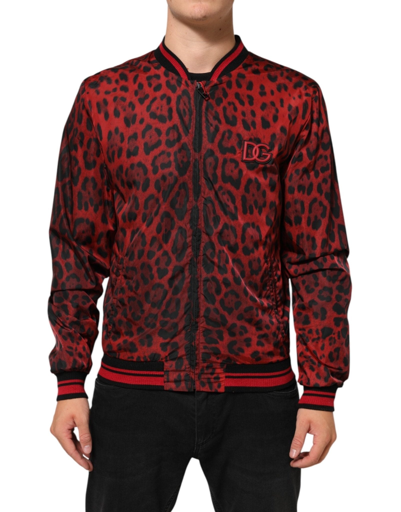 Dolce & Gabbana Red Leopard Print Full Zip Bomber Jacket - RIMODA