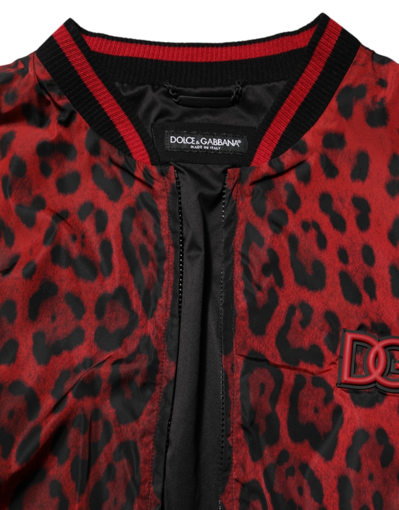 Dolce & Gabbana Red Leopard Print Full Zip Bomber Jacket - RIMODA
