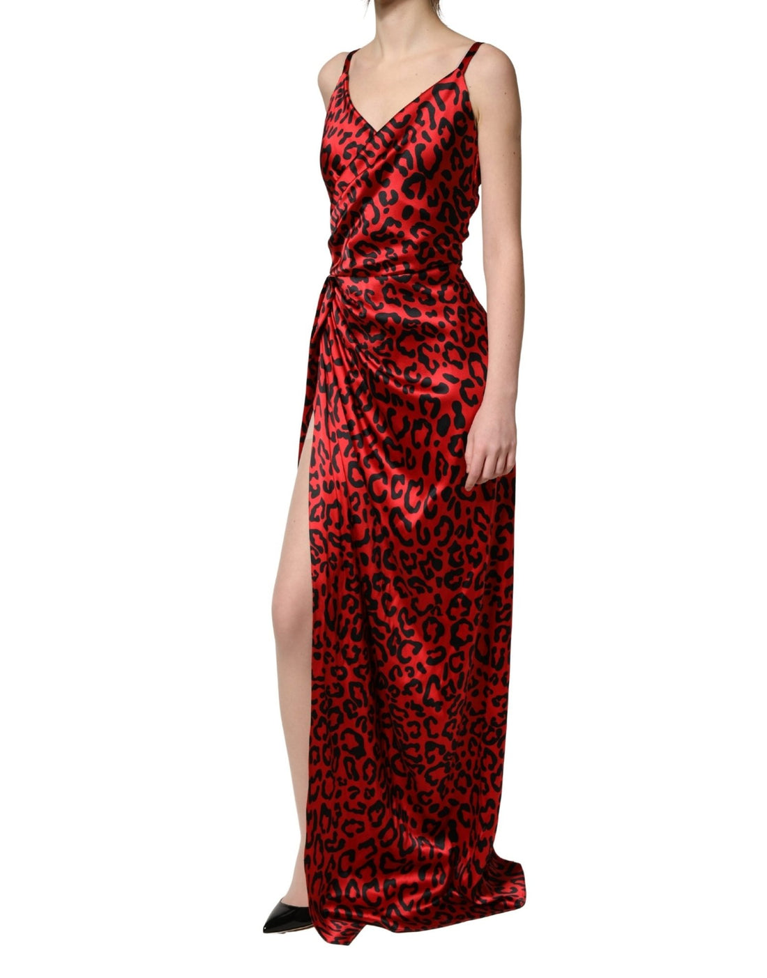 Dolce & Gabbana Red Leopard Print Silk Side Slit Maxi Dress - RIMODA