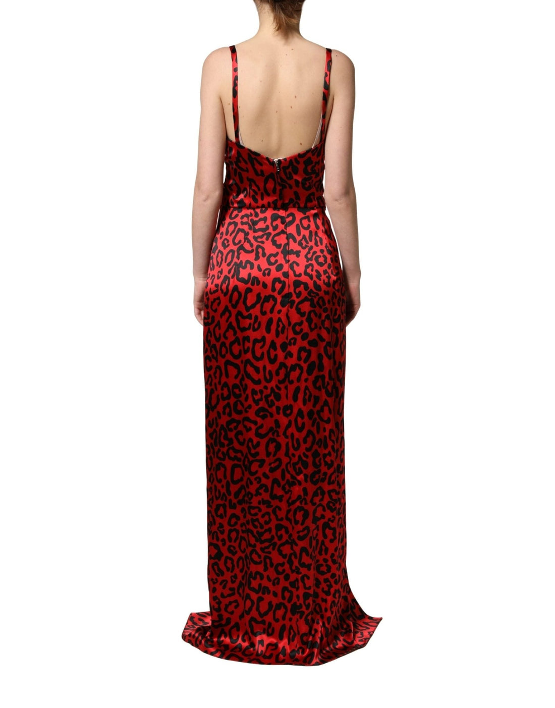 Dolce & Gabbana Red Leopard Print Silk Side Slit Maxi Dress - RIMODA