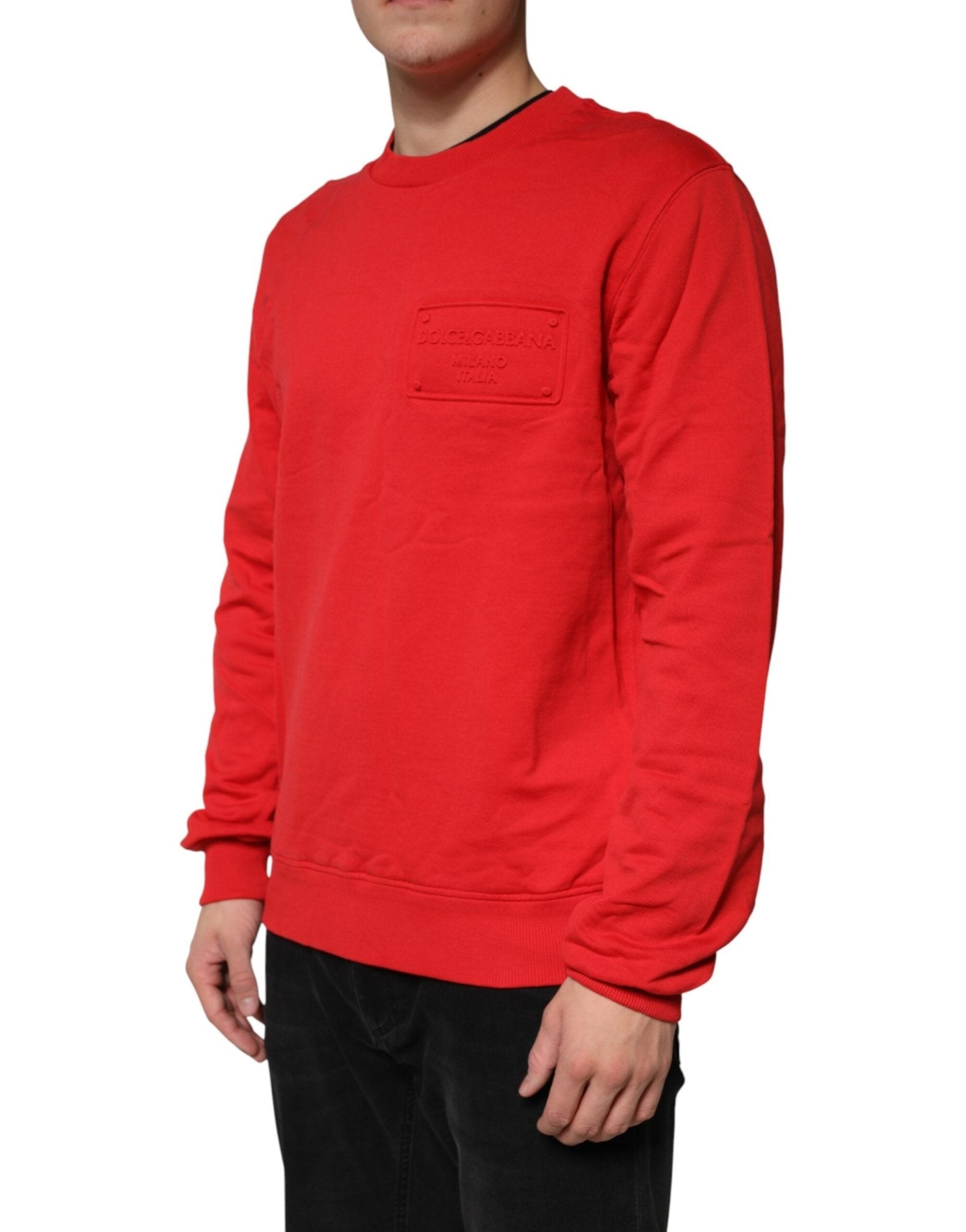 Dolce & Gabbana Red Logo Cotton Crew Neck Sweatshirt Sweater - RIMODA