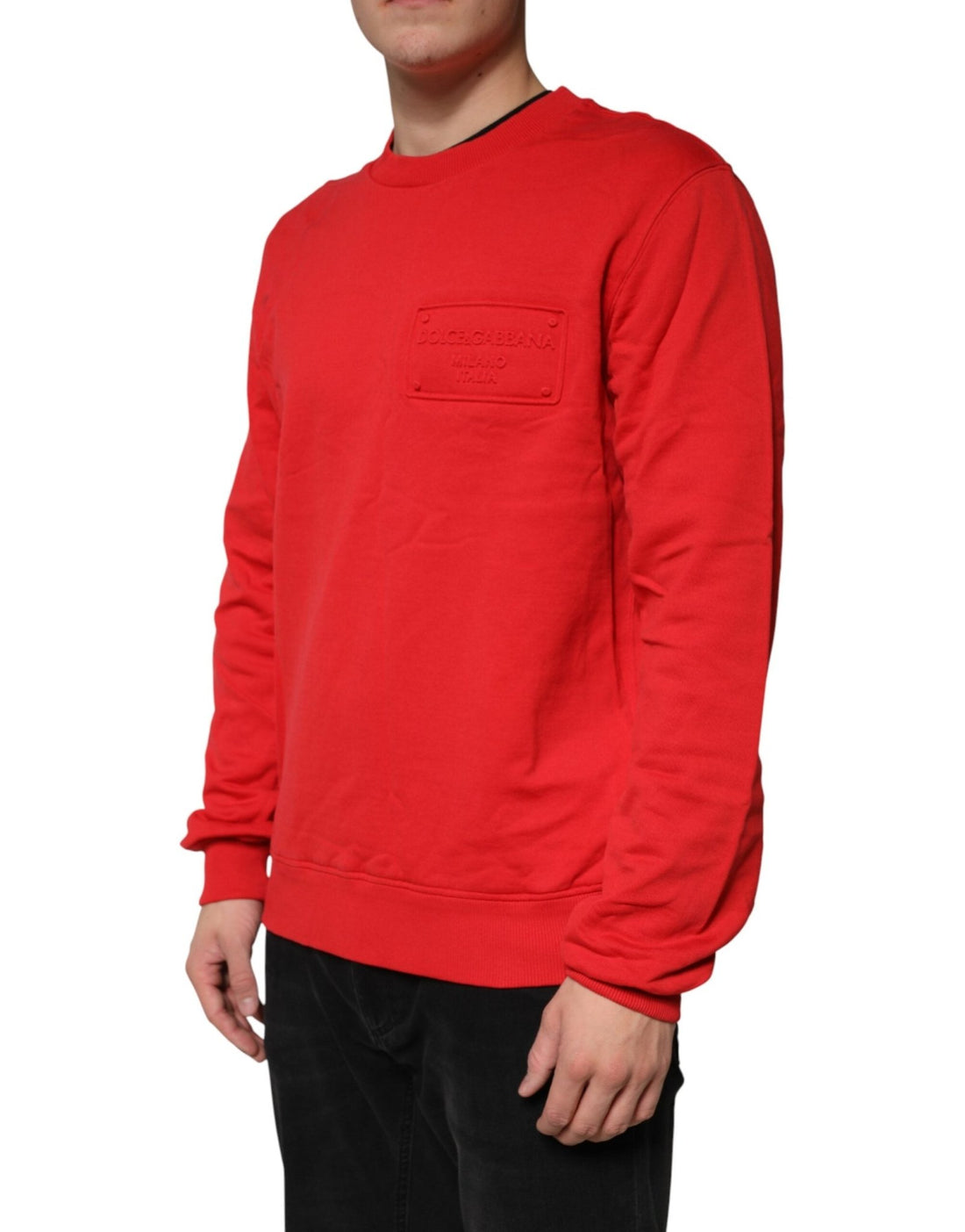 Dolce & Gabbana Red Logo Cotton Crew Neck Sweatshirt Sweater - RIMODA