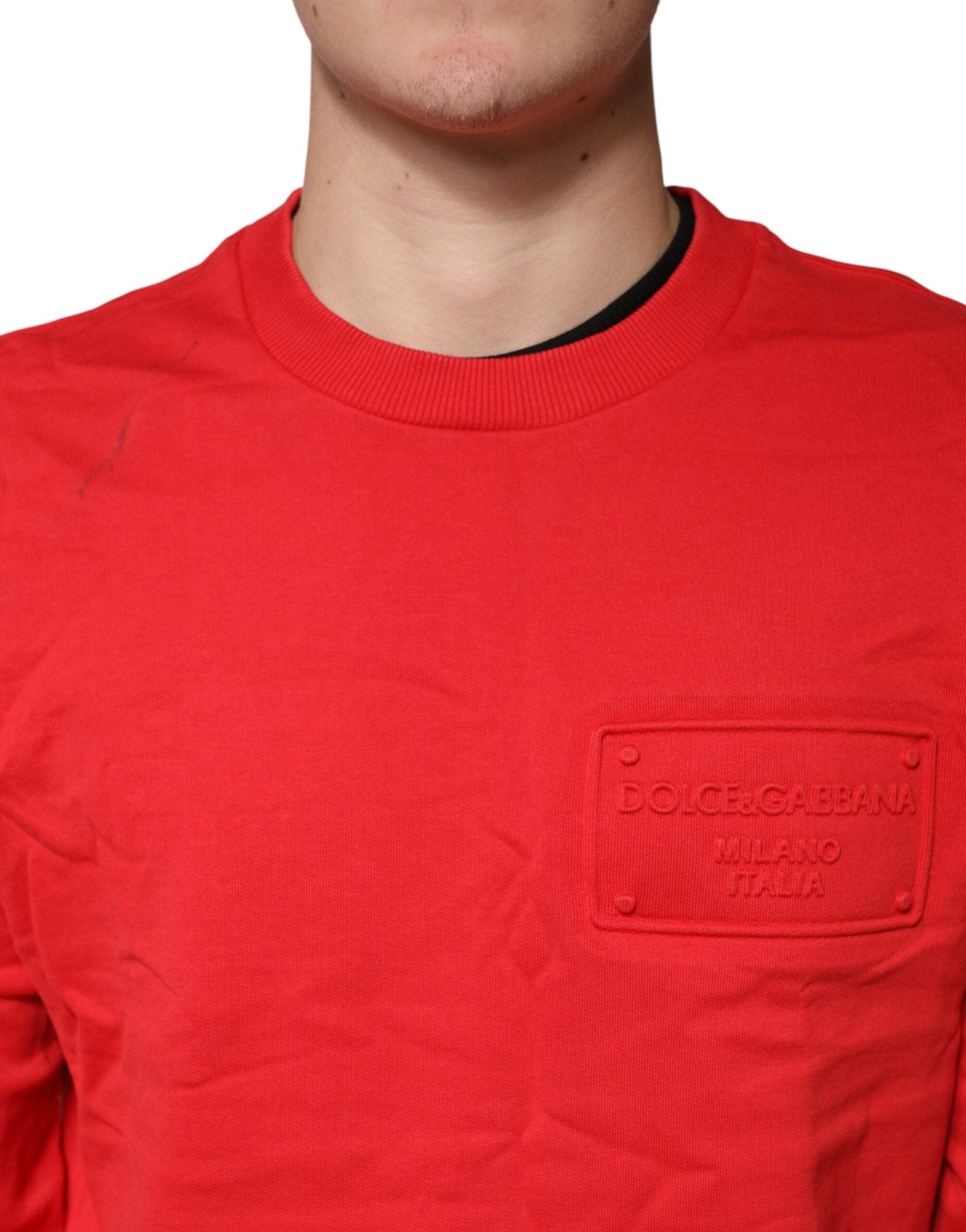 Dolce & Gabbana Red Logo Cotton Crew Neck Sweatshirt Sweater - RIMODA