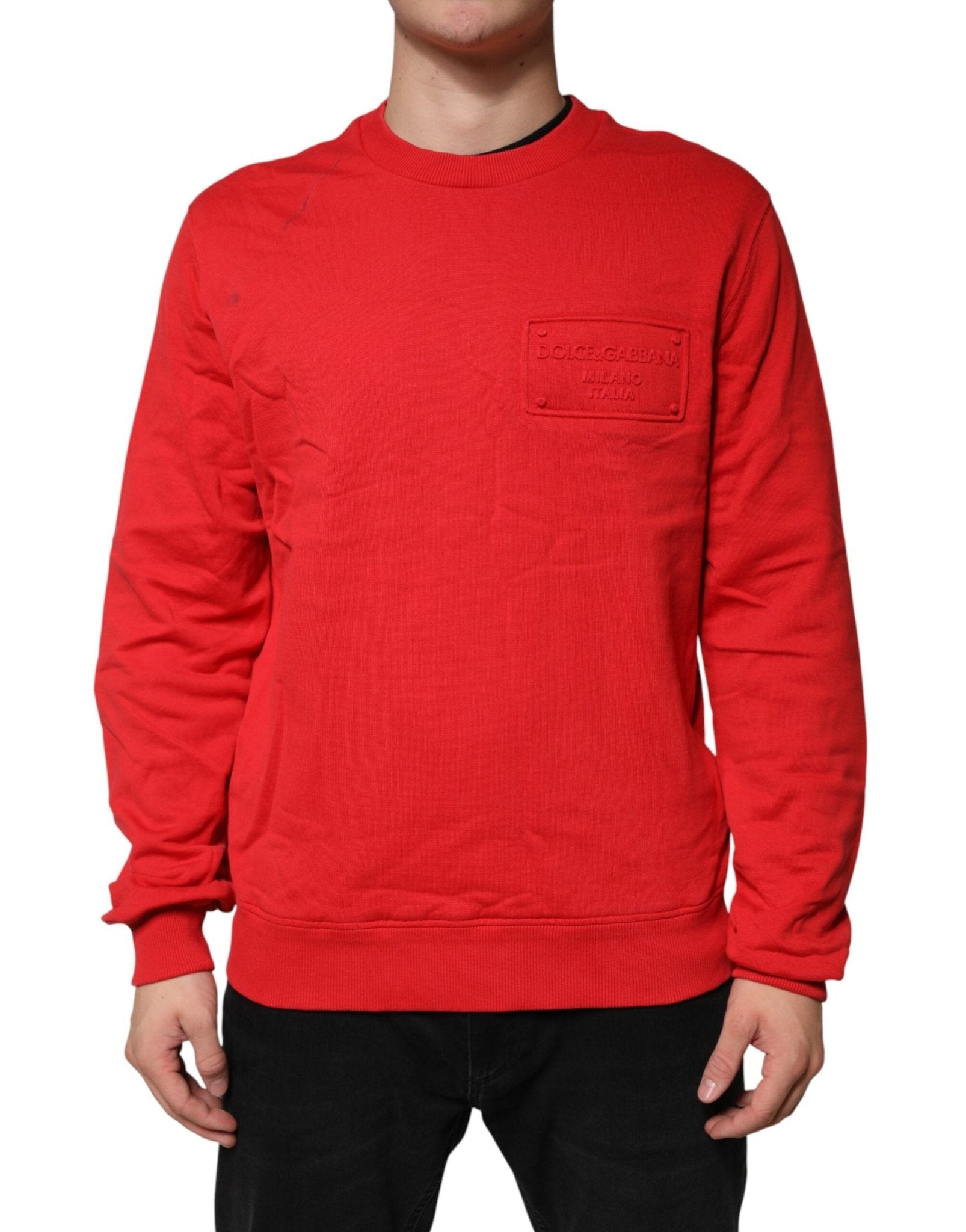 Dolce & Gabbana Red Logo Cotton Crew Neck Sweatshirt Sweater - RIMODA