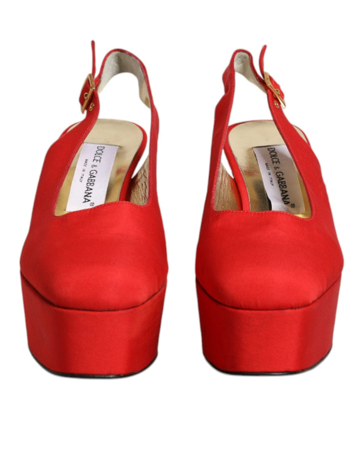 Dolce & Gabbana Red Platform Slingback Heels Sandals Shoes - RIMODA