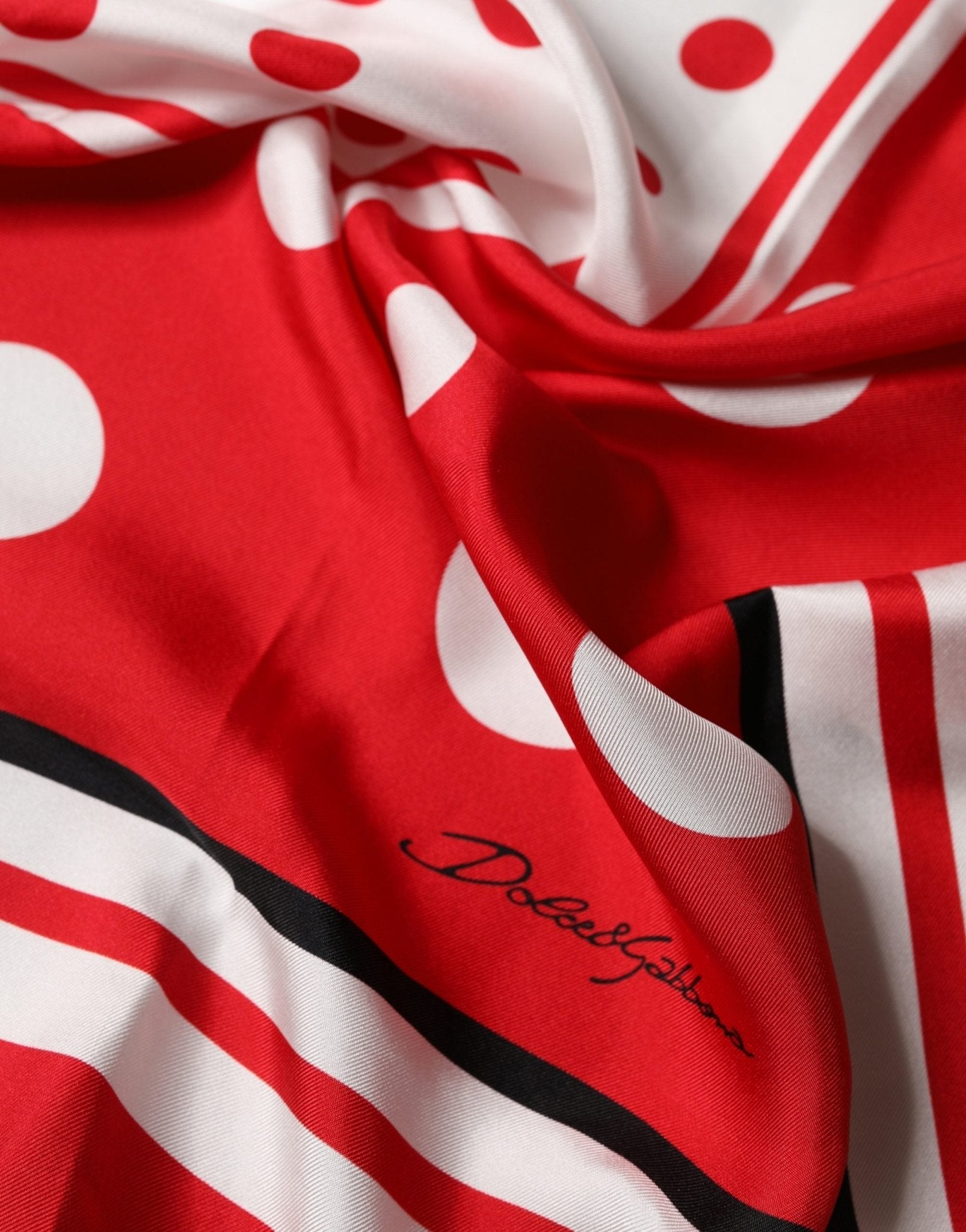Dolce & Gabbana Red Polka Dot Print Silk Square Foulard Scarf - RIMODA