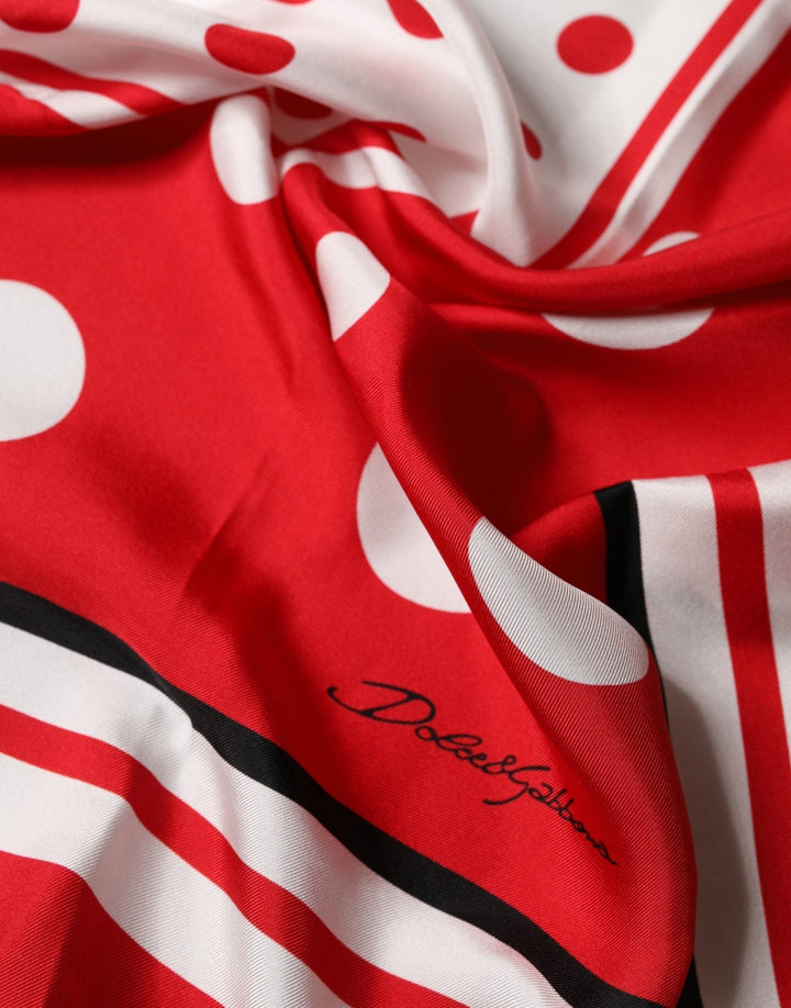Dolce & Gabbana Red Polka Dot Print Silk Square Foulard Scarf - RIMODA