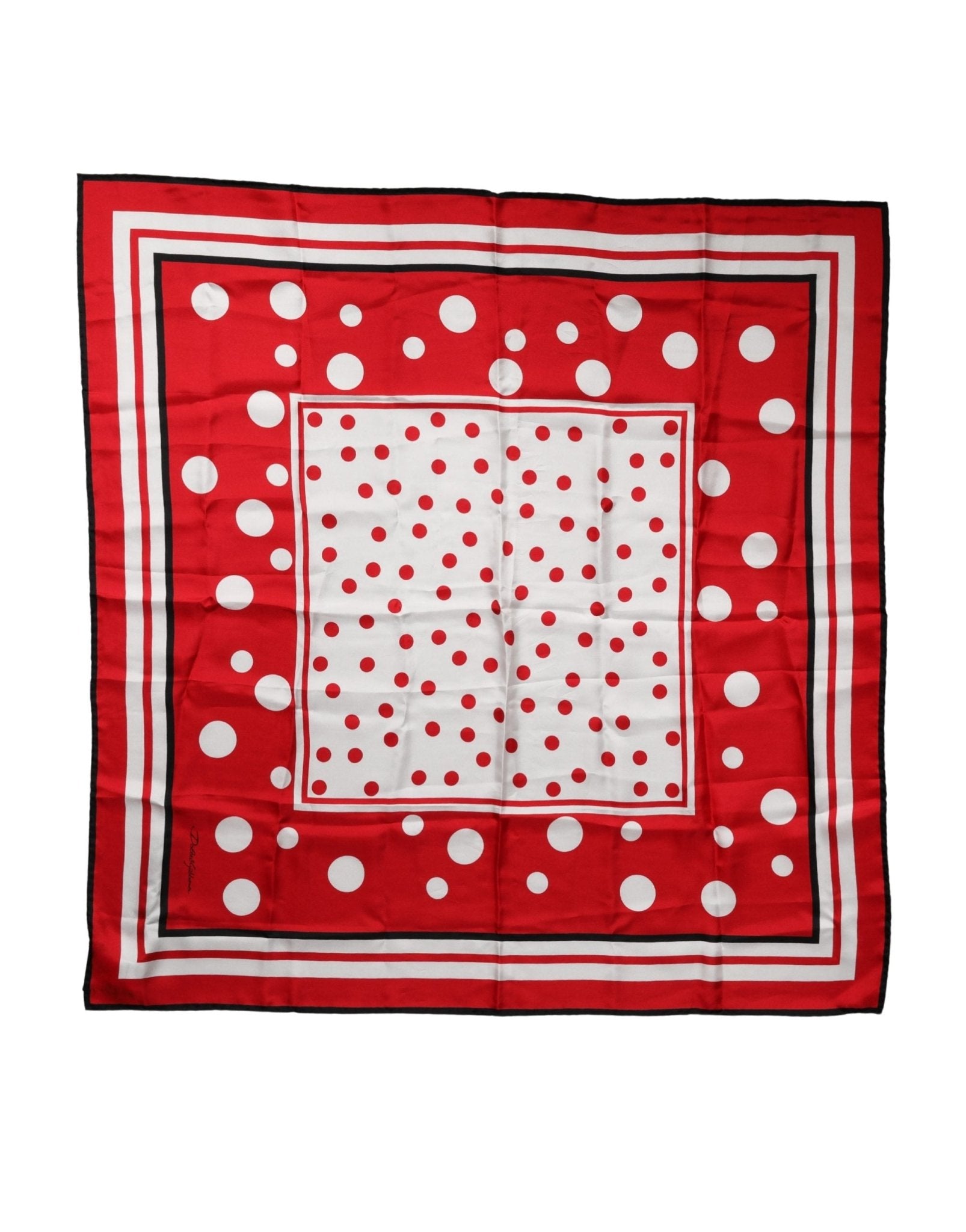 Dolce & Gabbana Red Polka Dot Print Silk Square Foulard Scarf - RIMODA