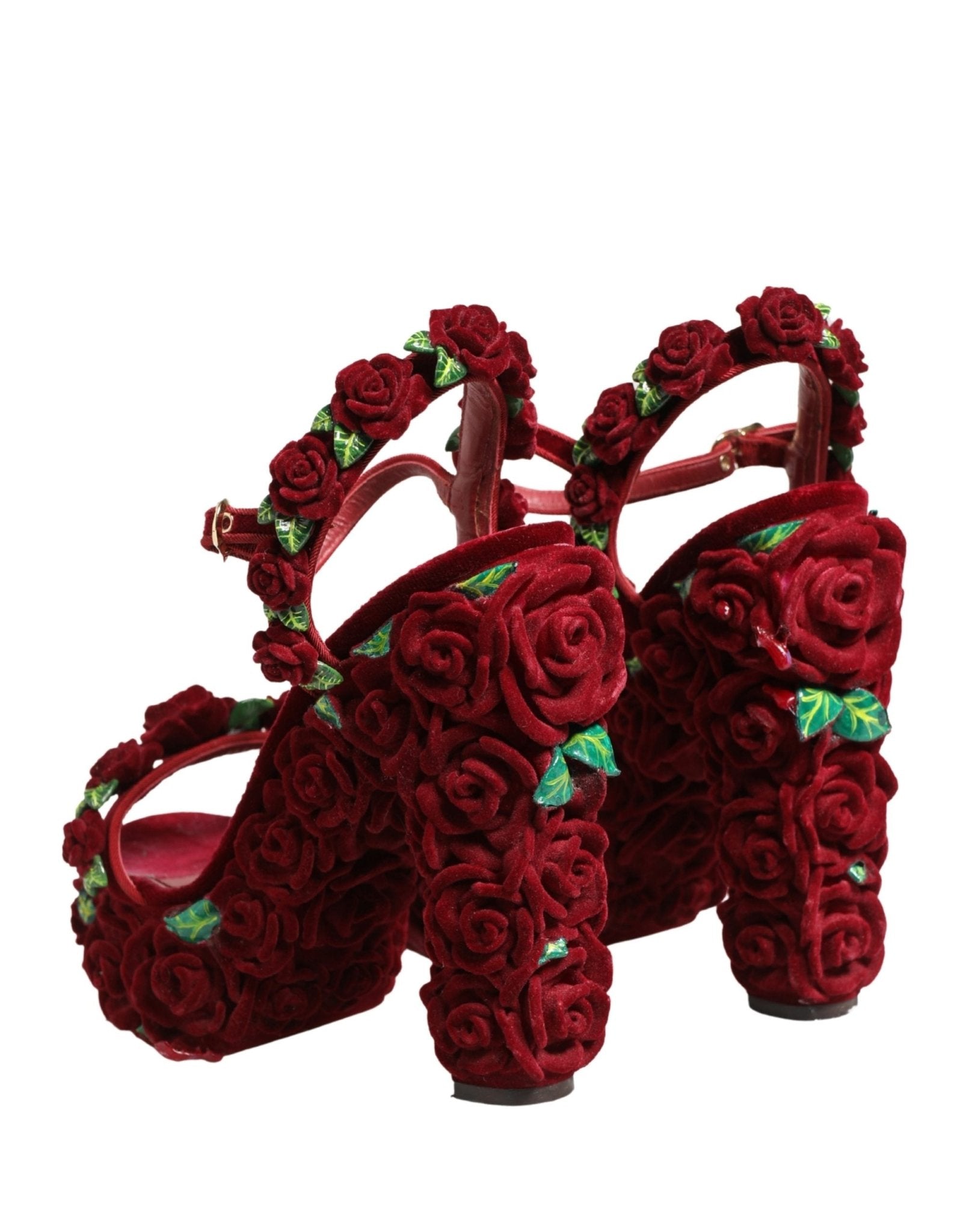 Dolce & Gabbana Red Rose Embellished Platform Sandals Shoes - RIMODA