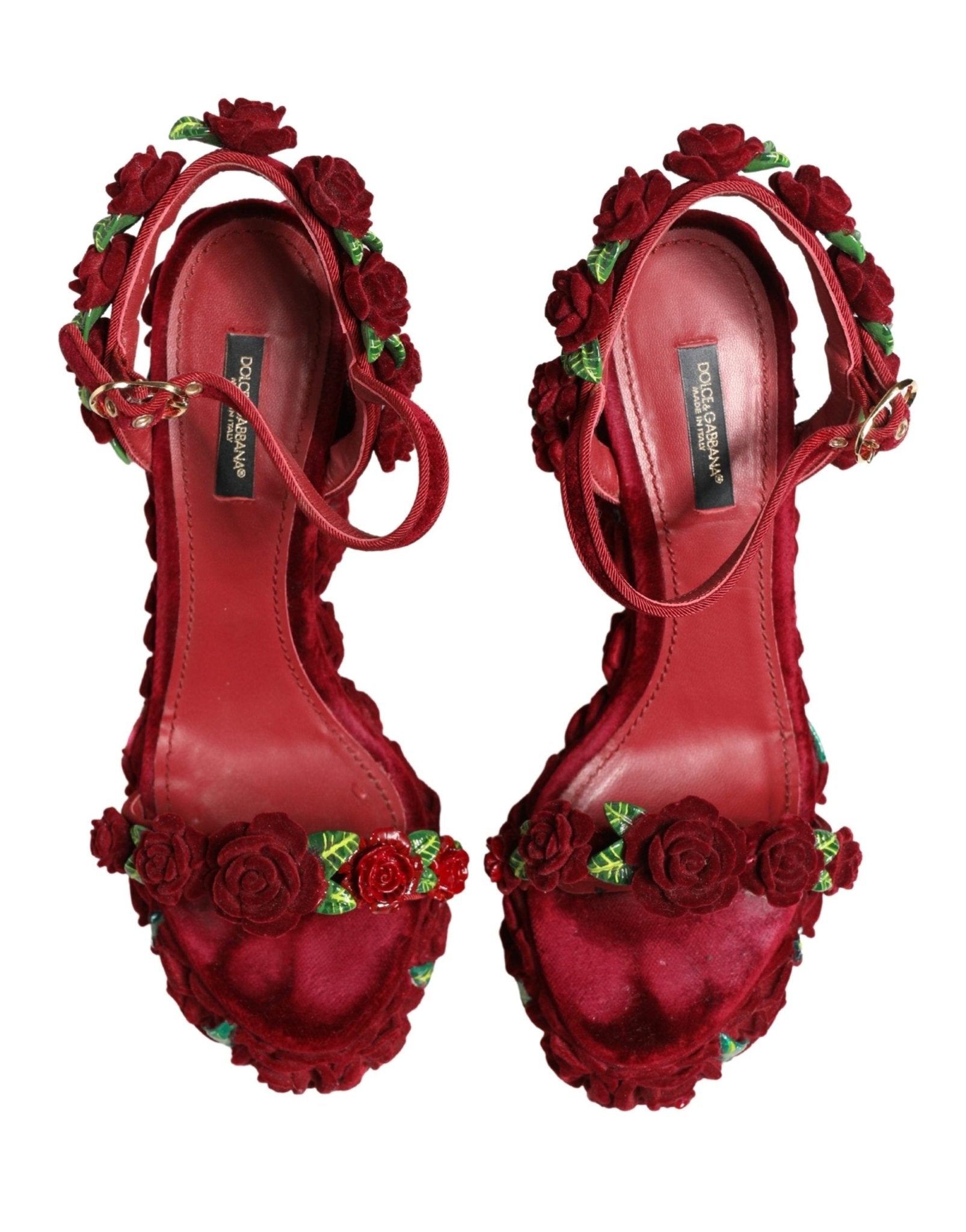 Dolce & Gabbana Red Rose Embellished Platform Sandals Shoes - RIMODA