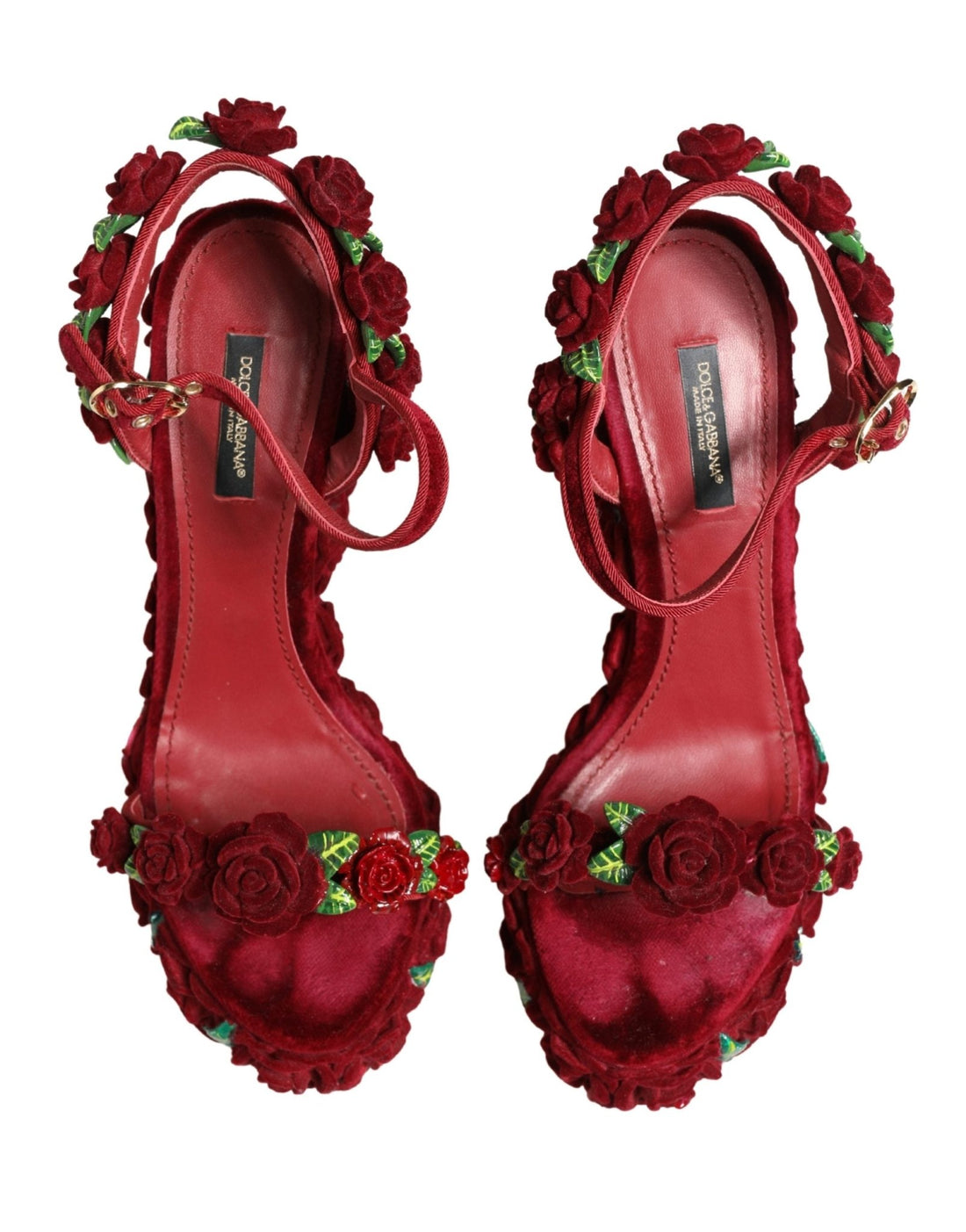 Dolce & Gabbana Red Rose Embellished Platform Sandals Shoes - RIMODA