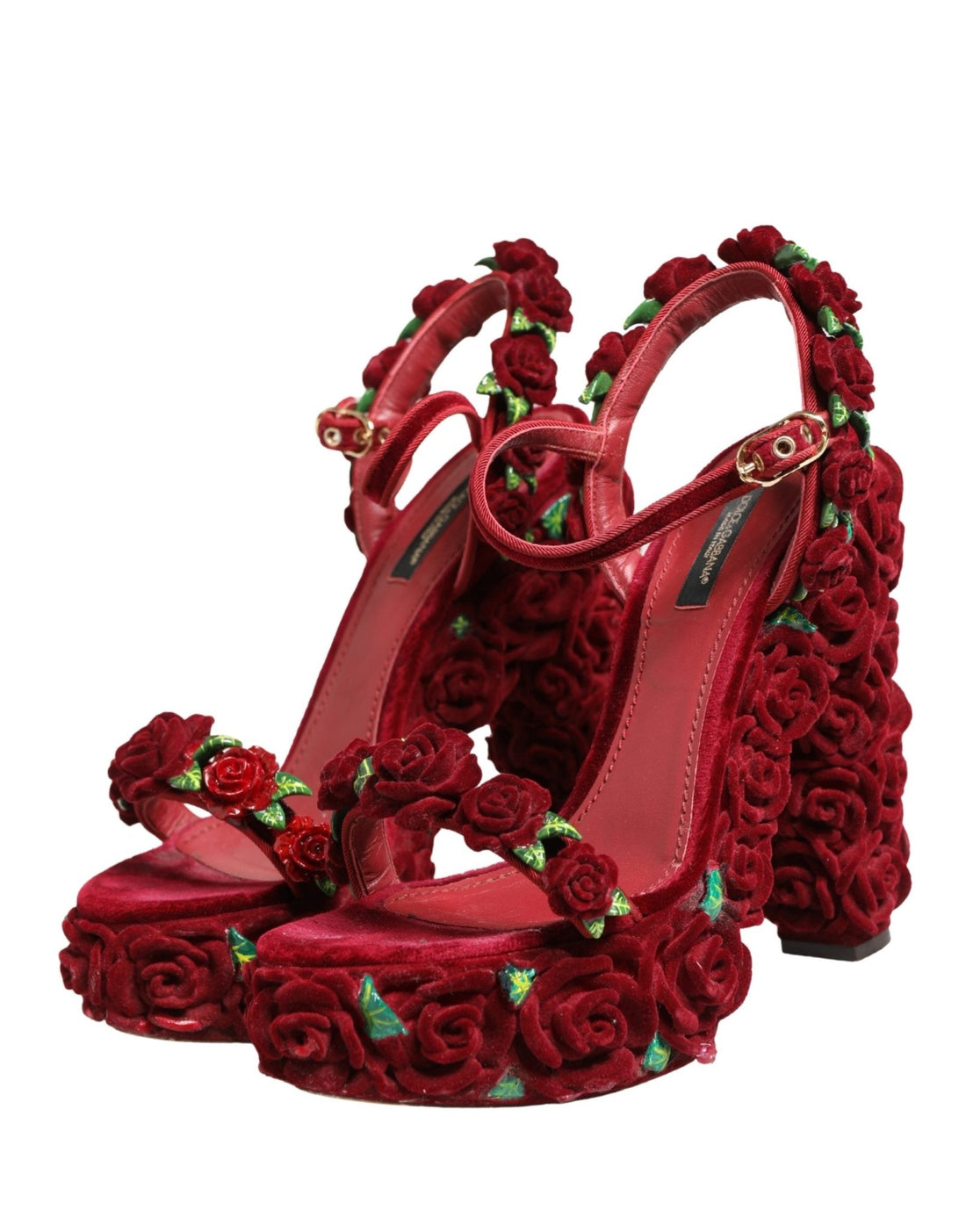Dolce & Gabbana Red Rose Embellished Platform Sandals Shoes - RIMODA