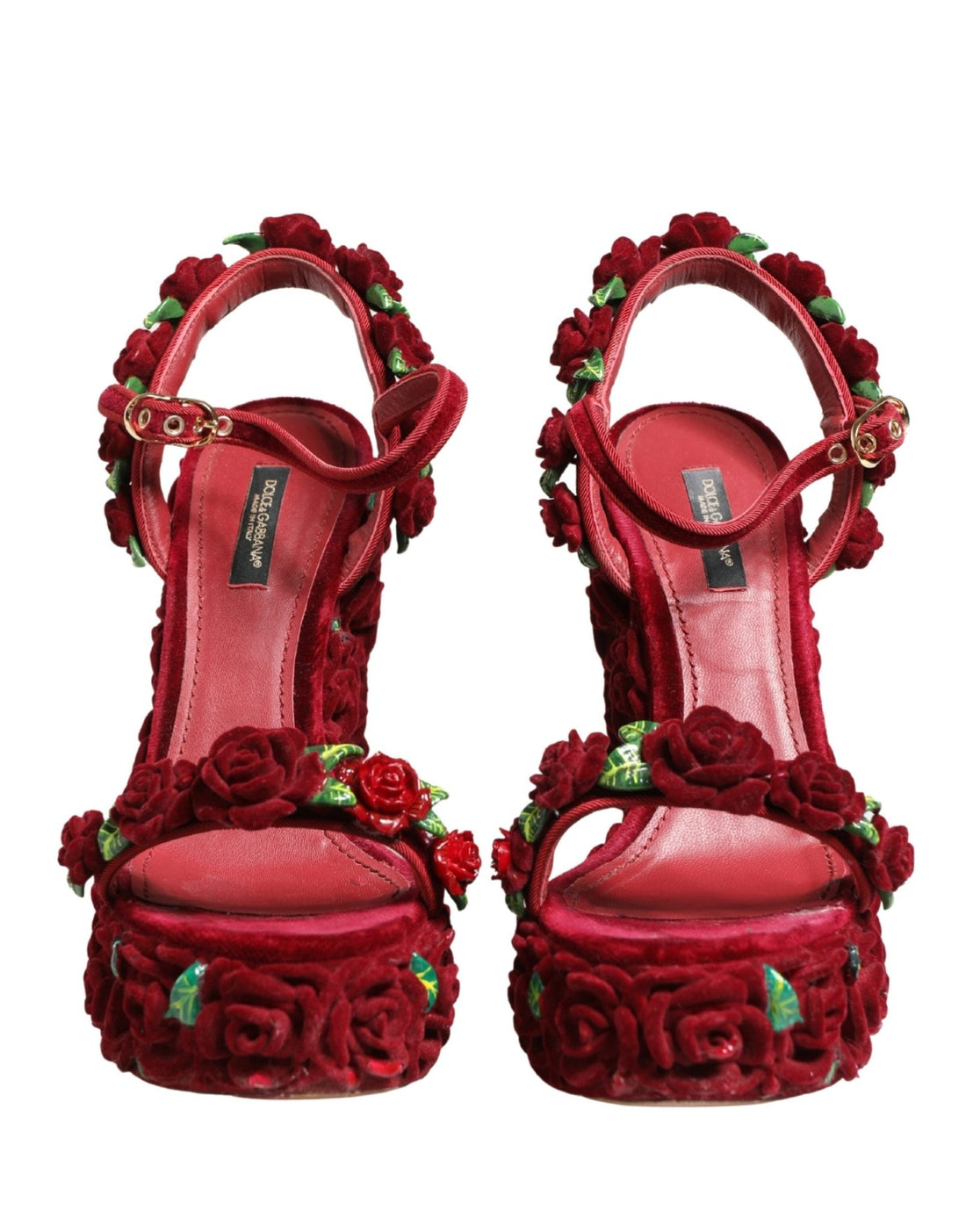 Dolce & Gabbana Red Rose Embellished Platform Sandals Shoes - RIMODA