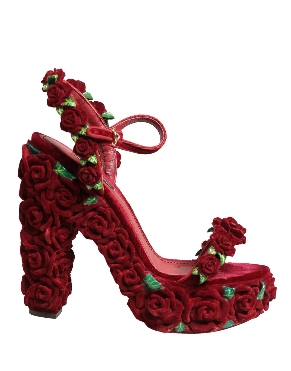 Dolce & Gabbana Red Rose Embellished Platform Sandals Shoes - RIMODA