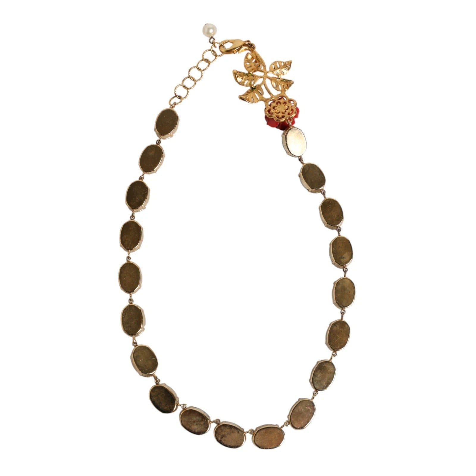 Dolce & Gabbana Red Rose Green Crystal Gold-Tone Chain Necklace - RIMODA