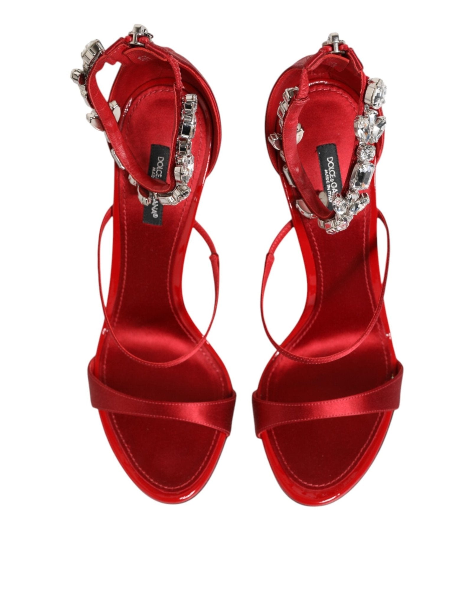 Dolce & Gabbana Red Satin Crystals Keira Sandals Heels Shoes - RIMODA