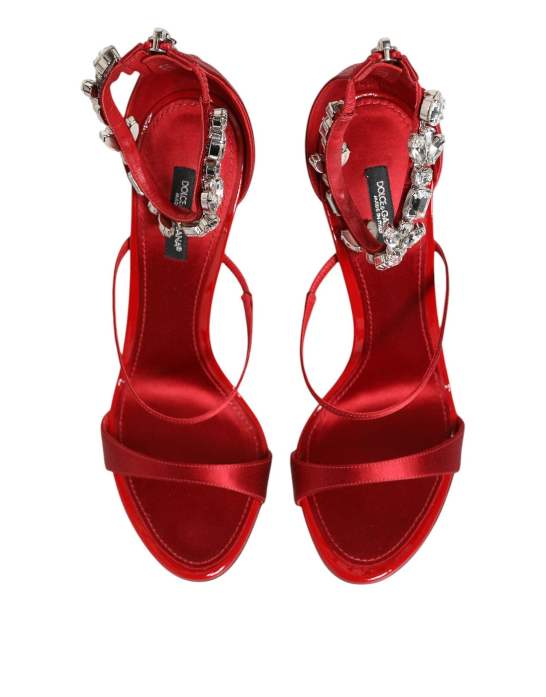Dolce & Gabbana Red Satin Crystals Keira Sandals Heels Shoes - RIMODA