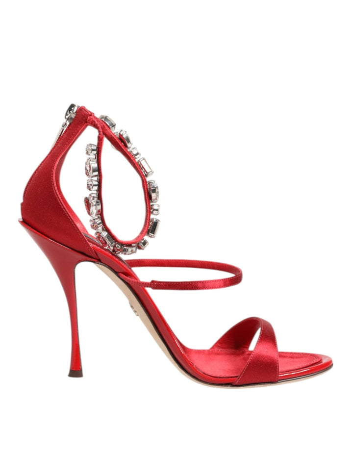 Dolce & Gabbana Red Satin Crystals Keira Sandals Heels Shoes - RIMODA